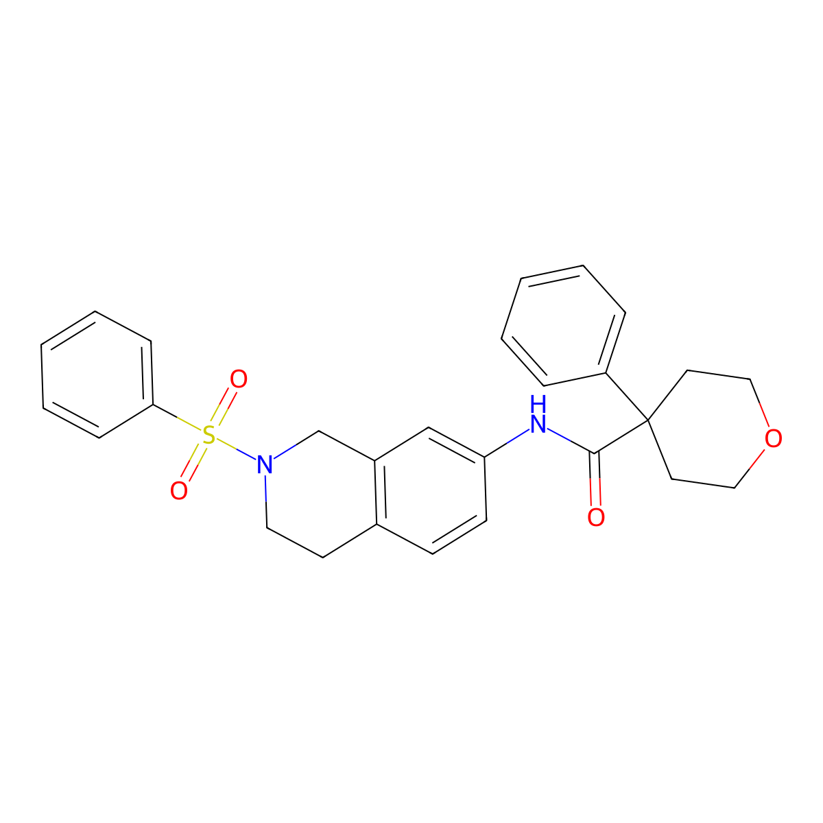 4-phenyl-N-(2-(phenylsulfonyl)-1,2,3,4-tetrahydroisoquinolin-7-yl)tetrahydro-2H-pyran-4-carboxamide molecular structure, CAS 1207005-13-7