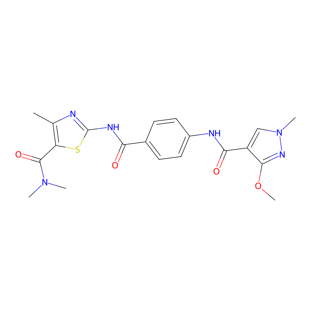 2-(4-(3-methoxy-1-methyl-1H-pyrazole-4-carboxamido)benzamido)-N,N,4-trimethylthiazole-5-carboxamide molecular structure, CAS 1207005-18-2