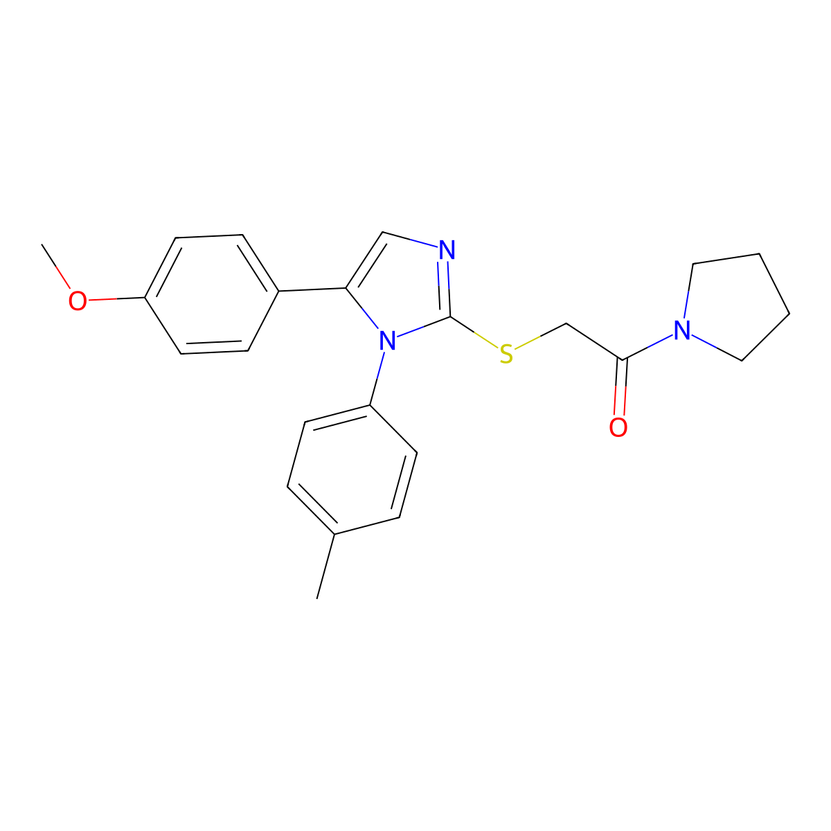 2-((5-(4-methoxyphenyl)-1-(p-tolyl)-1H-imidazol-2-yl)thio)-1-(pyrrolidin-1-yl)ethanone molecular structure, CAS 1207005-27-3