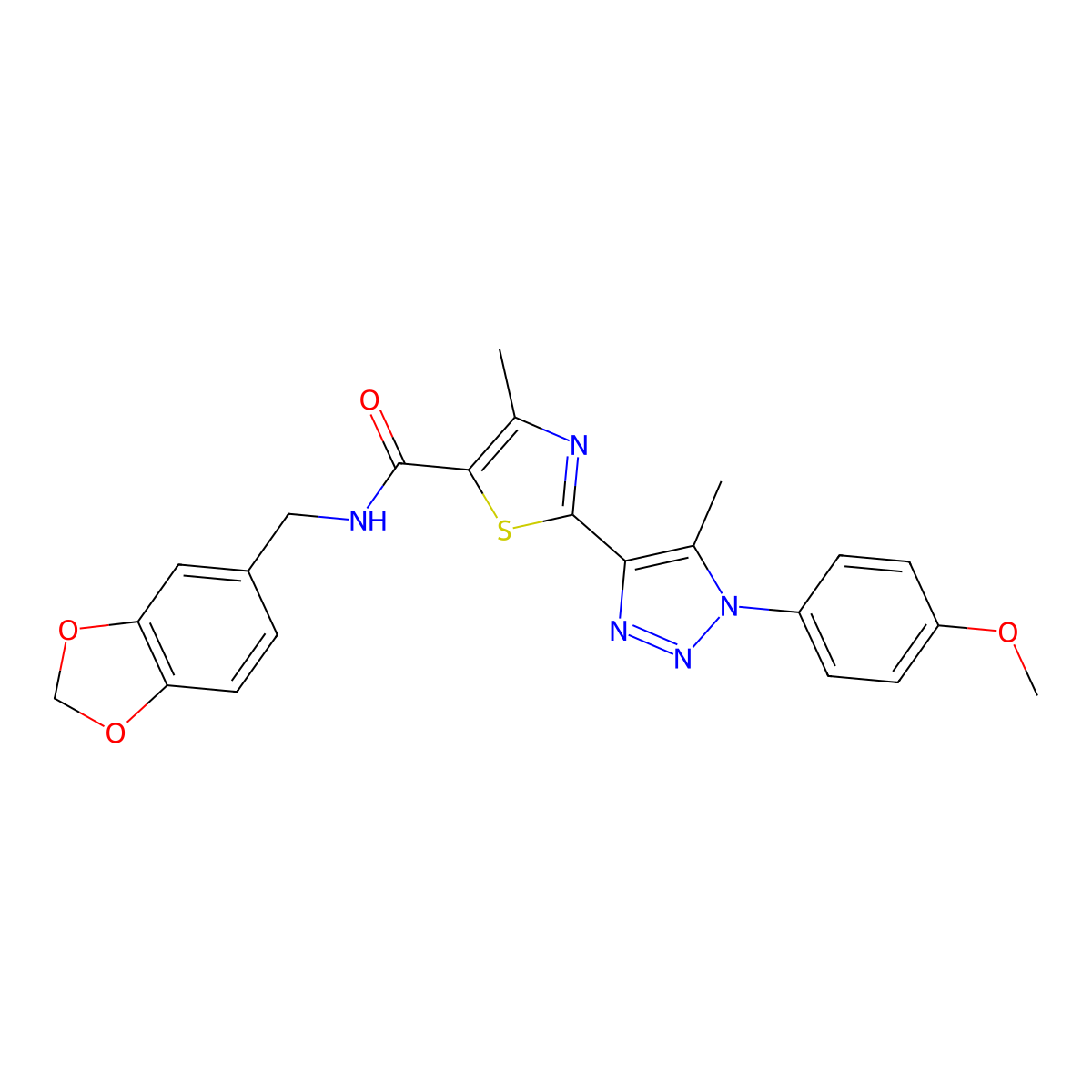 N-(benzo[d][1,3]dioxol-5-ylmethyl)-2-(1-(4-methoxyphenyl)-5-methyl-1H-1,2,3-triazol-4-yl)-4-methylthiazole-5-carboxamide molecular structure, CAS 1207005-41-1