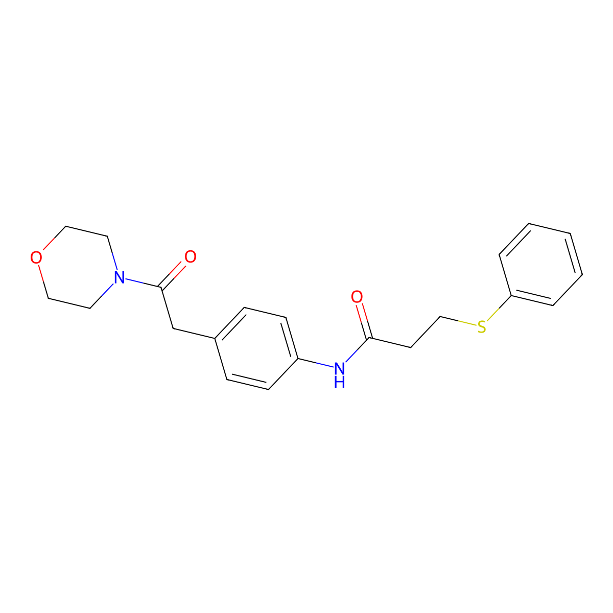 N-(4-(2-morpholino-2-oxoethyl)phenyl)-3-(phenylthio)propanamide molecular structure, CAS 1207005-53-5