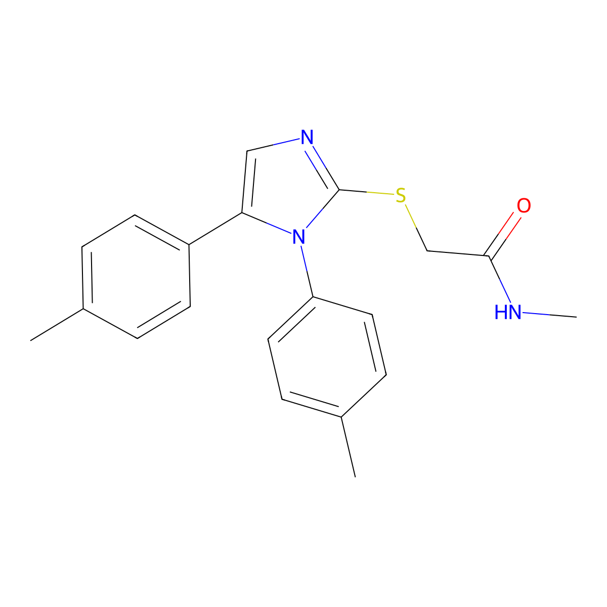 2-((1,5-di-p-tolyl-1H-imidazol-2-yl)thio)-N-methylacetamide molecular structure, CAS 1207005-59-1