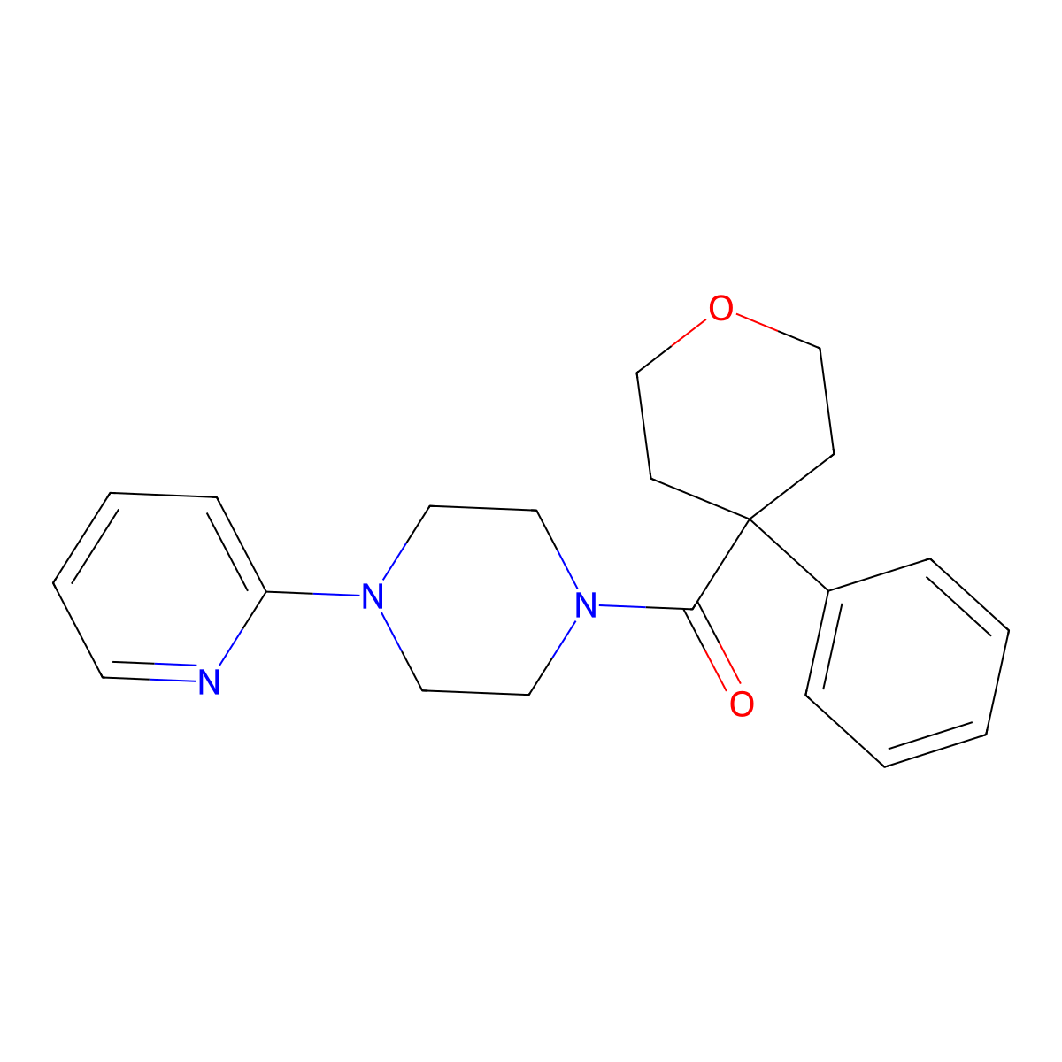 (4-phenyltetrahydro-2H-pyran-4-yl)(4-(pyridin-2-yl)piperazin-1-yl)methanone molecular structure, CAS 1207005-60-4