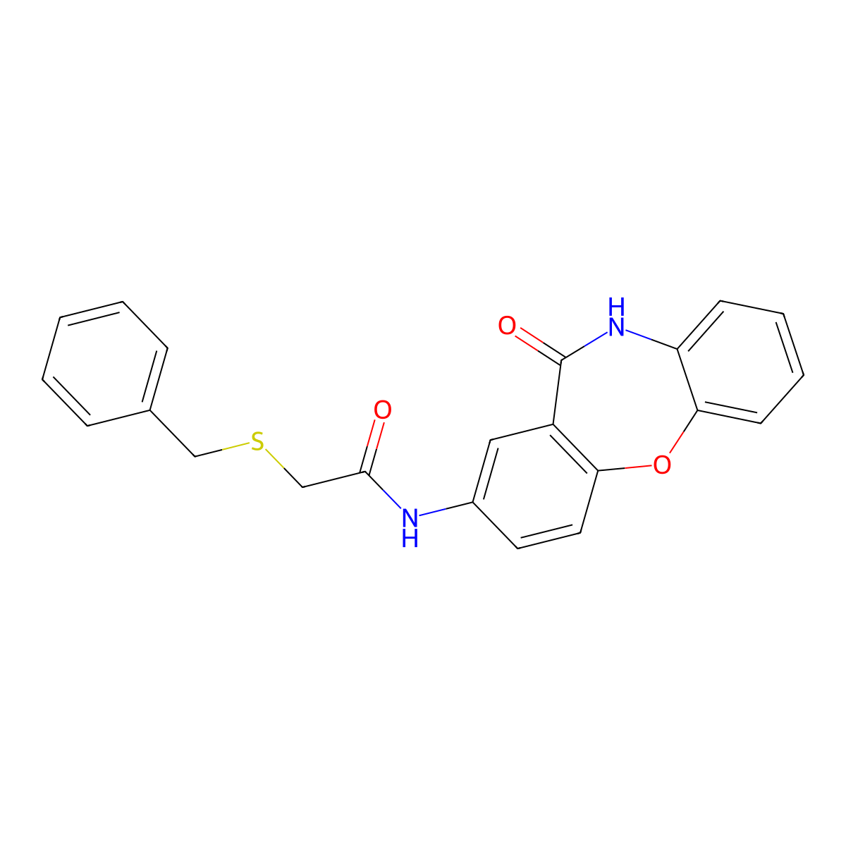 2-(benzylthio)-N-(11-oxo-10,11-dihydrodibenzo[b,f][1,4]oxazepin-2-yl)acetamide molecular structure, CAS 1207005-63-7