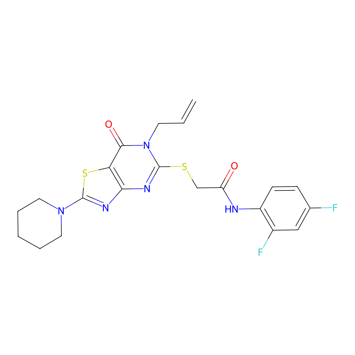 2-[(6-allyl-7-oxo-2-piperidino-6,7-dihydro[1,3]thiazolo[4,5-d]pyrimidin-5-yl)sulfanyl]-N~1~-(2,4-difluorophenyl)acetamide molecular structure, CAS 1207005-69-3