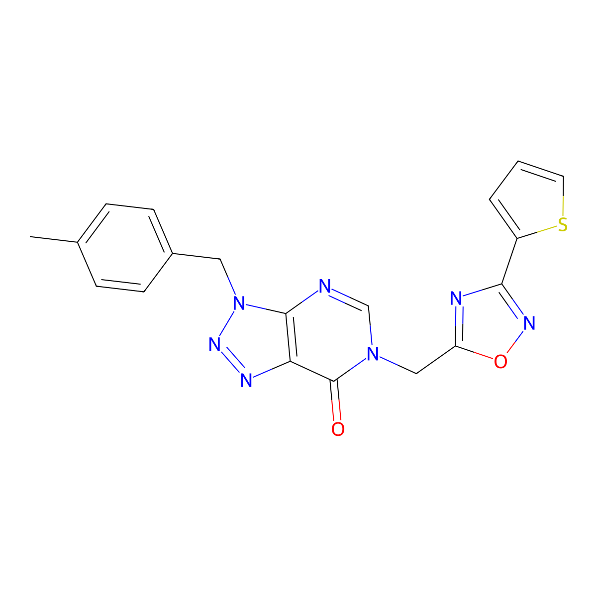 3-(4-methylbenzyl)-6-((3-(thiophen-2-yl)-1,2,4-oxadiazol-5-yl)methyl)-3H-[1,2,3]triazolo[4,5-d]pyrimidin-7(6H)-one molecular structure, CAS 1207005-74-0