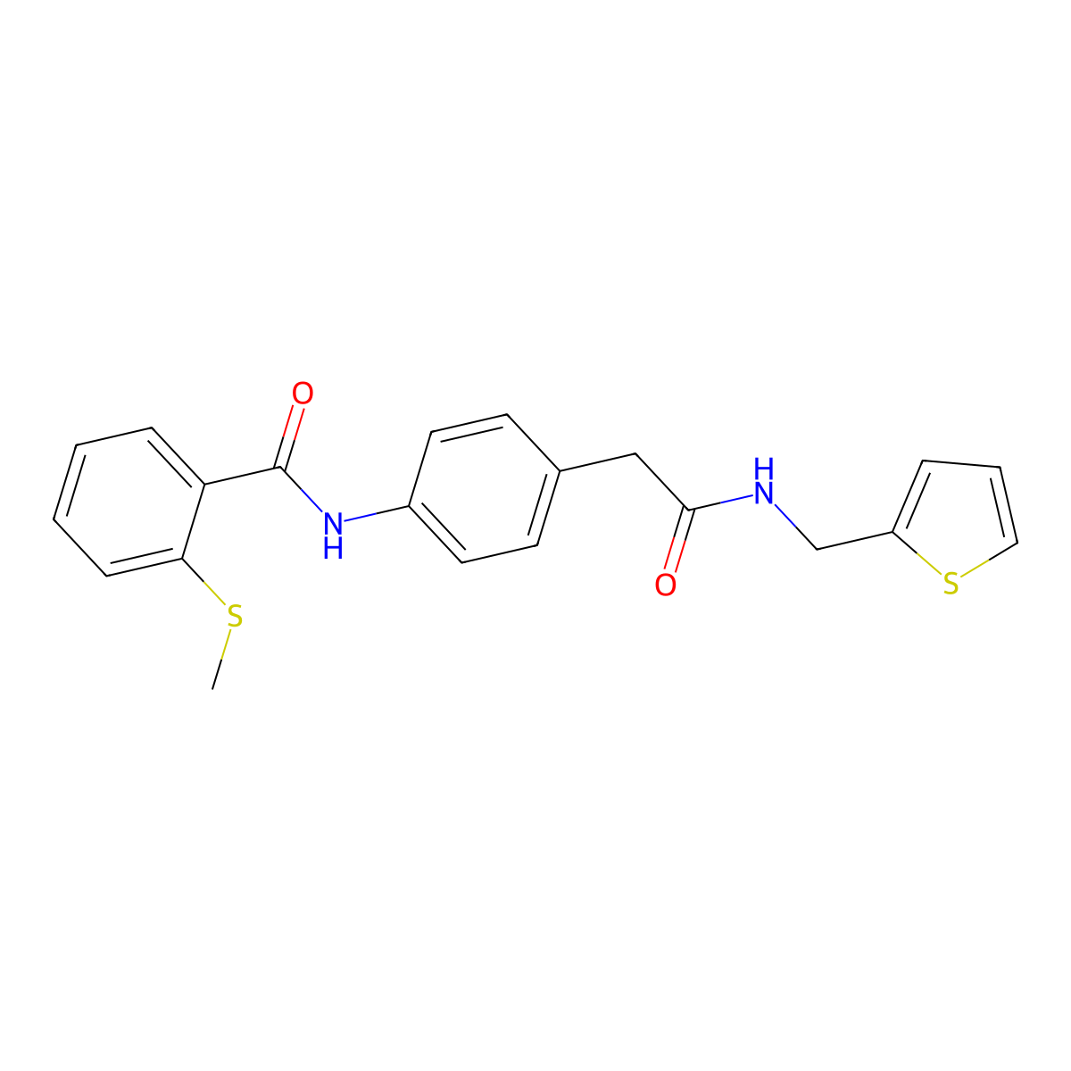 2-(methylthio)-N-(4-(2-oxo-2-((thiophen-2-ylmethyl)amino)ethyl)phenyl)benzamide molecular structure, CAS 1207005-75-1