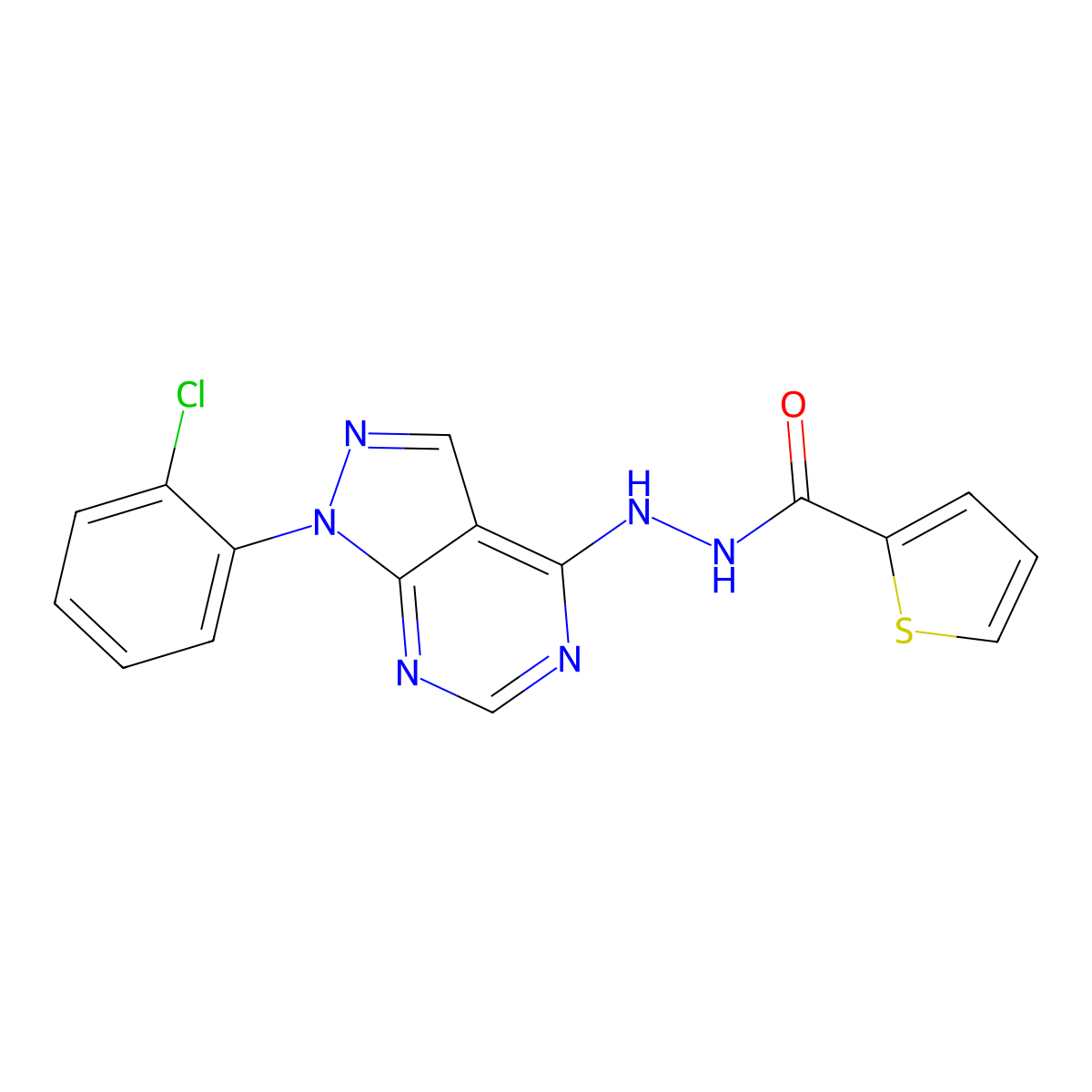 N'-[1-(2-chlorophenyl)-1H-pyrazolo[3,4-d]pyrimidin-4-yl]thiophene-2-carbohydrazide molecular structure, CAS 1207005-82-0