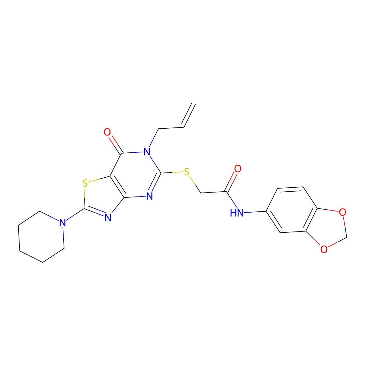 2-[(6-allyl-7-oxo-2-piperidino-6,7-dihydro[1,3]thiazolo[4,5-d]pyrimidin-5-yl)sulfanyl]-N~1~-(1,3-benzodioxol-5-yl)acetamide molecular structure, CAS 1207005-84-2