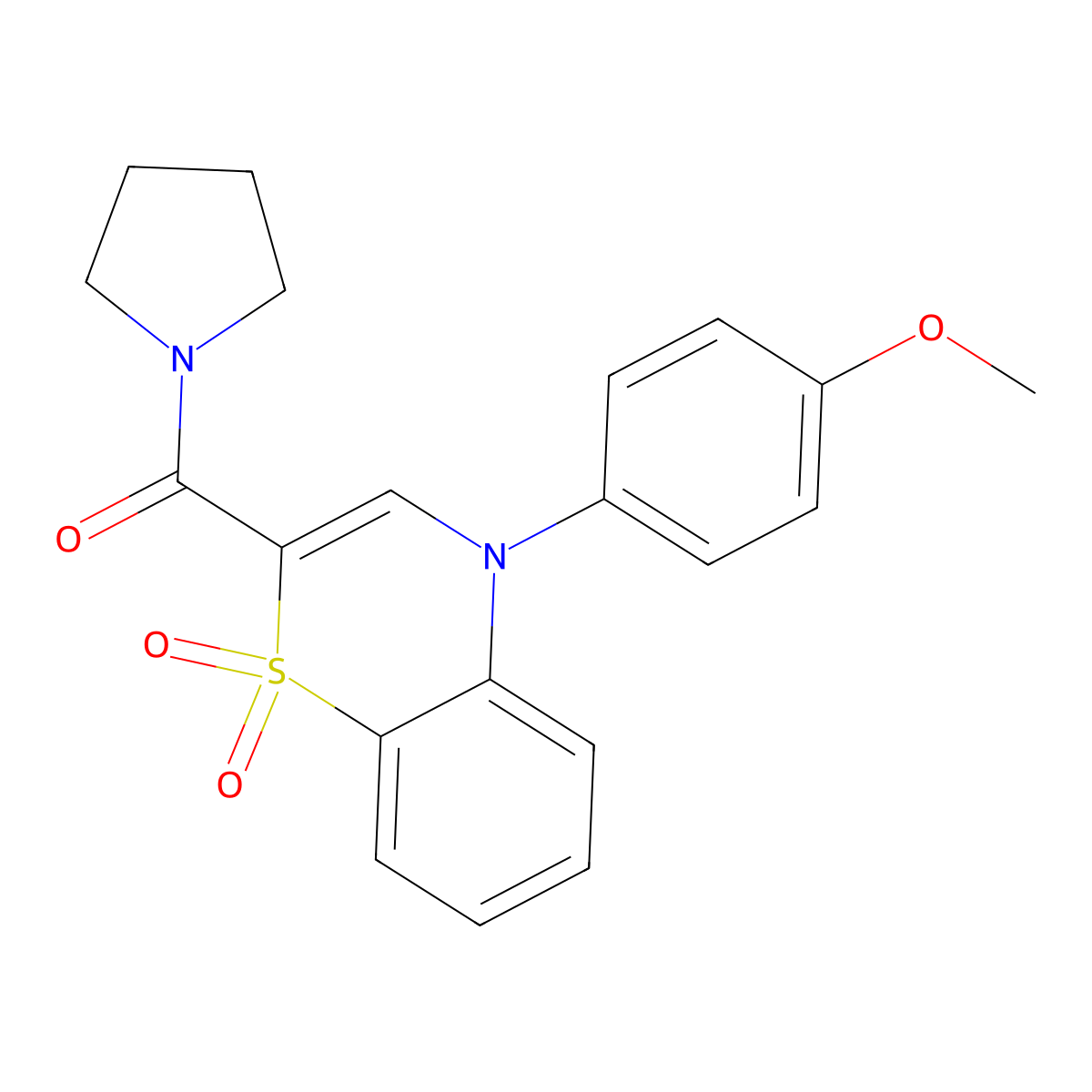 (4-(4-methoxyphenyl)-1,1-dioxido-4H-benzo[b][1,4]thiazin-2-yl)(pyrrolidin-1-yl)methanone molecular structure, CAS 1207005-87-5