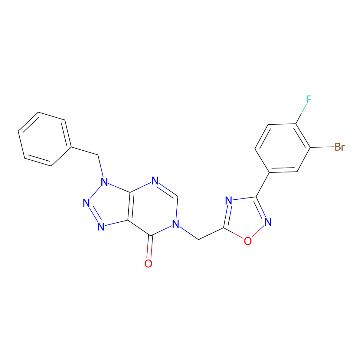 3-benzyl-6-((3-(3-bromo-4-fluorophenyl)-1,2,4-oxadiazol-5-yl)methyl)-3H-[1,2,3]triazolo[4,5-d]pyrimidin-7(6H)-one molecular structure, CAS 1207005-94-4
