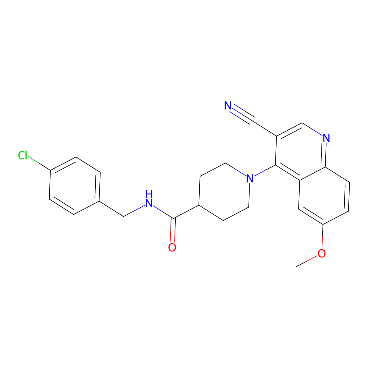N-[(4-chlorophenyl)methyl]-1-(3-cyano-6-methoxyquinolin-4-yl)piperidine-4-carboxamide molecular structure, CAS 1207005-95-5