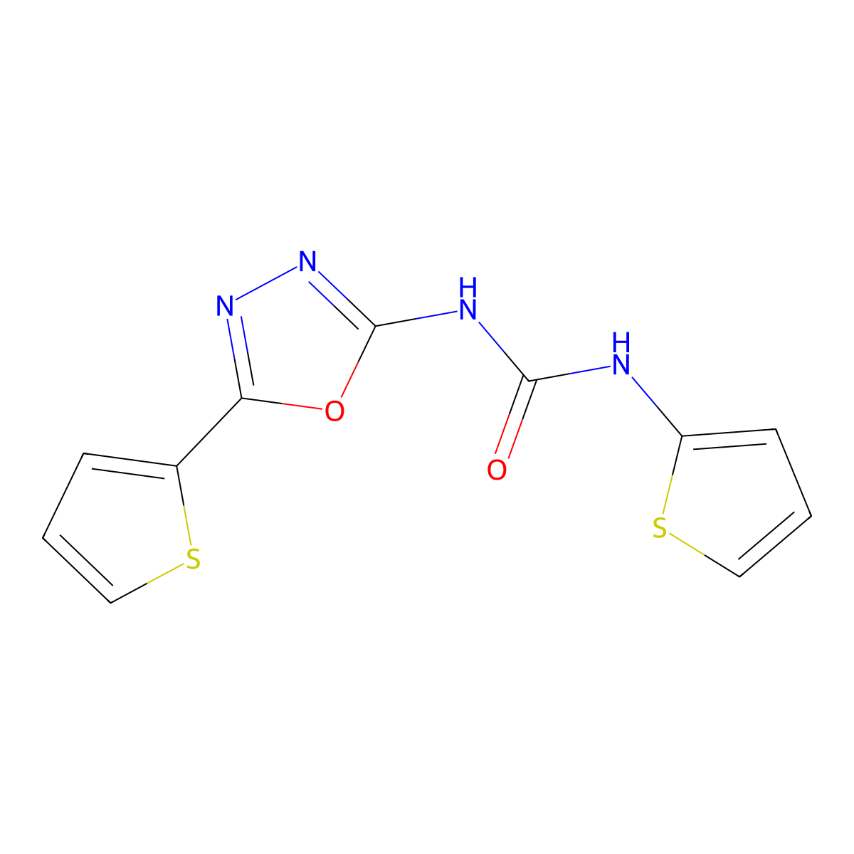 1-(Thiophen-2-yl)-3-(5-(thiophen-2-yl)-1,3,4-oxadiazol-2-yl)urea molecular structure, CAS 1207005-97-7