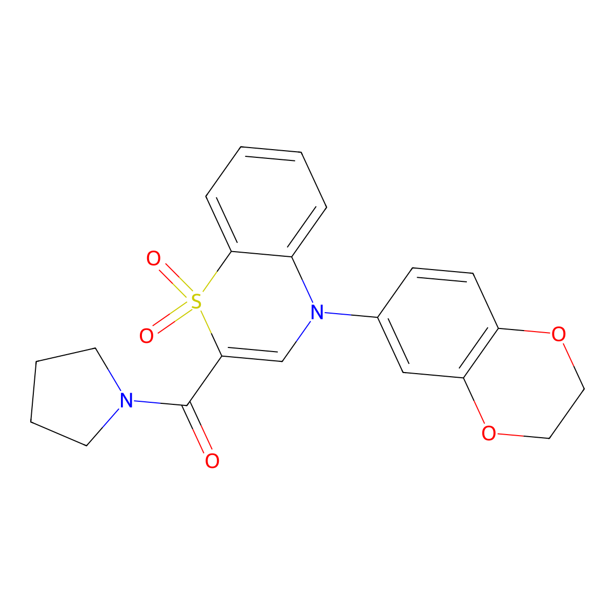 4-(2,3-dihydro-1,4-benzodioxin-6-yl)-2-(pyrrolidine-1-carbonyl)-4H-1lambda6,4-benzothiazine-1,1-dione molecular structure, CAS 1207005-99-9