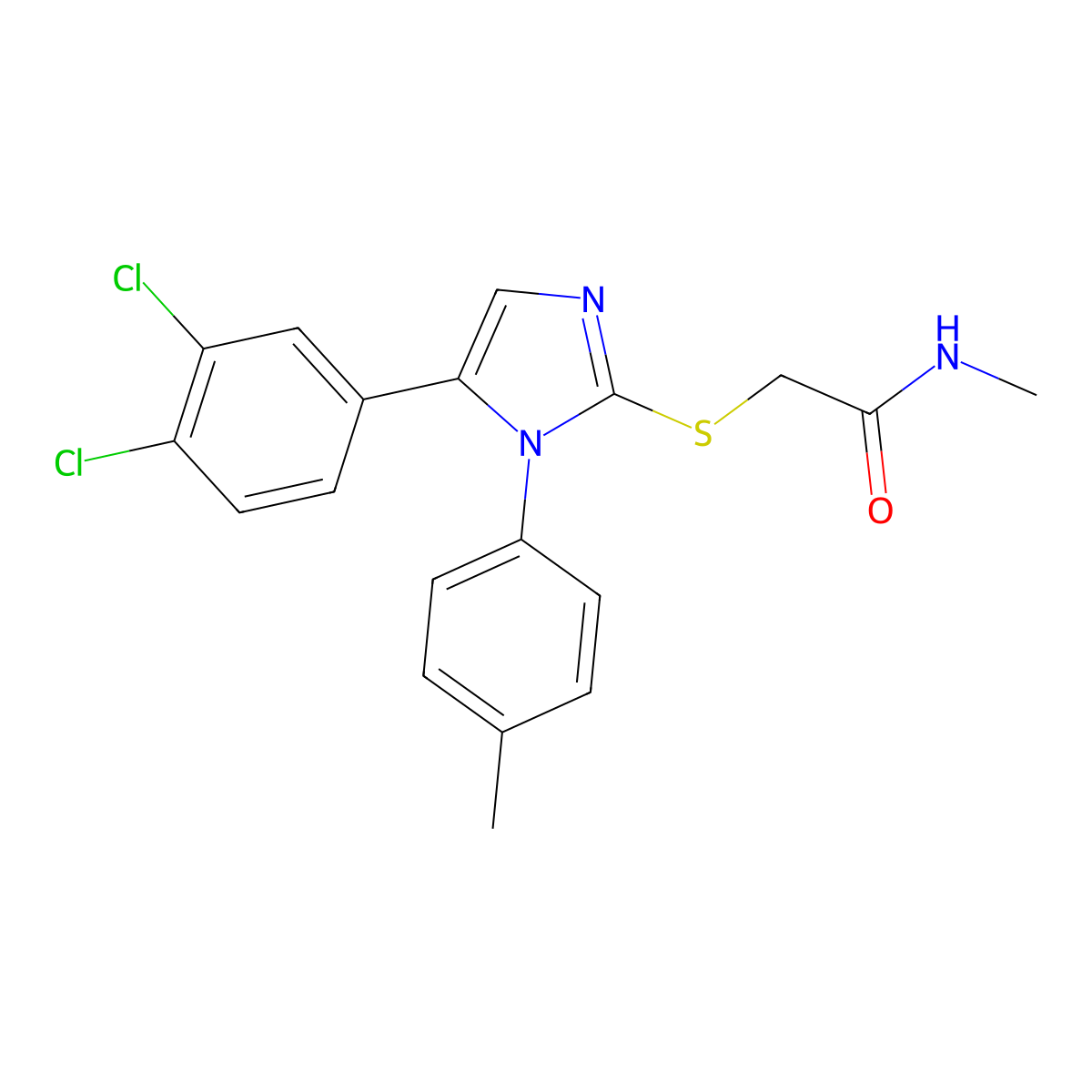 2-((5-(3,4-dichlorophenyl)-1-(p-tolyl)-1H-imidazol-2-yl)thio)-N-methylacetamide molecular structure, CAS 1207006-00-5