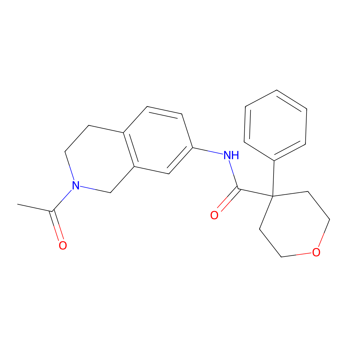 N-(2-acetyl-1,2,3,4-tetrahydroisoquinolin-7-yl)-4-phenyltetrahydro-2H-pyran-4-carboxamide molecular structure, CAS 1207006-02-7