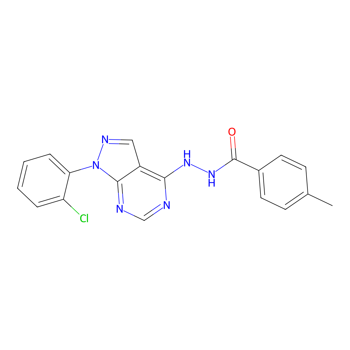 N'-[1-(2-chlorophenyl)-1H-pyrazolo[3,4-d]pyrimidin-4-yl]-4-methylbenzohydrazide molecular structure, CAS 1207006-07-2