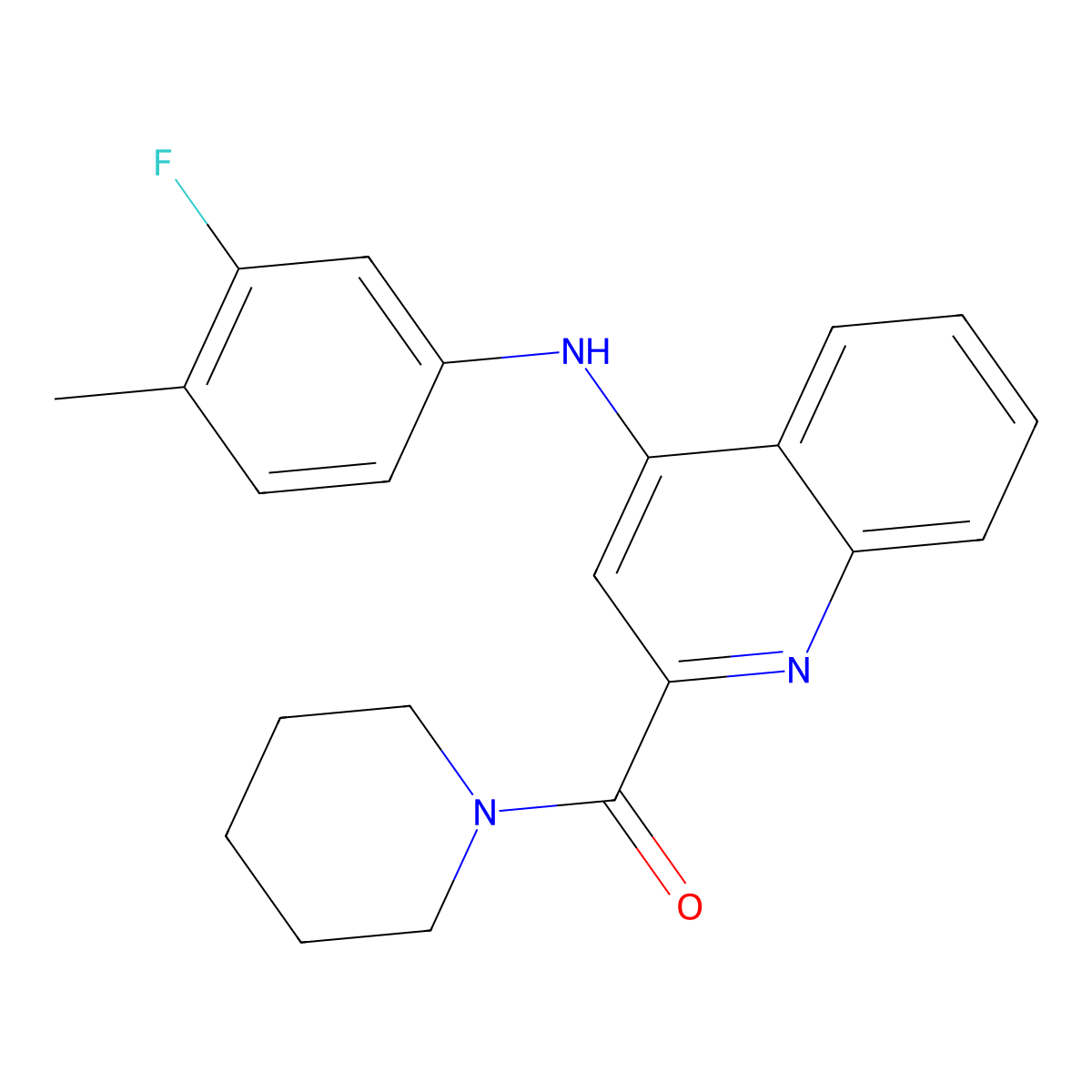 (4-((3-Fluoro-4-methylphenyl)amino)quinolin-2-yl)(piperidin-1-yl)methanone molecular structure, CAS 1207006-10-7
