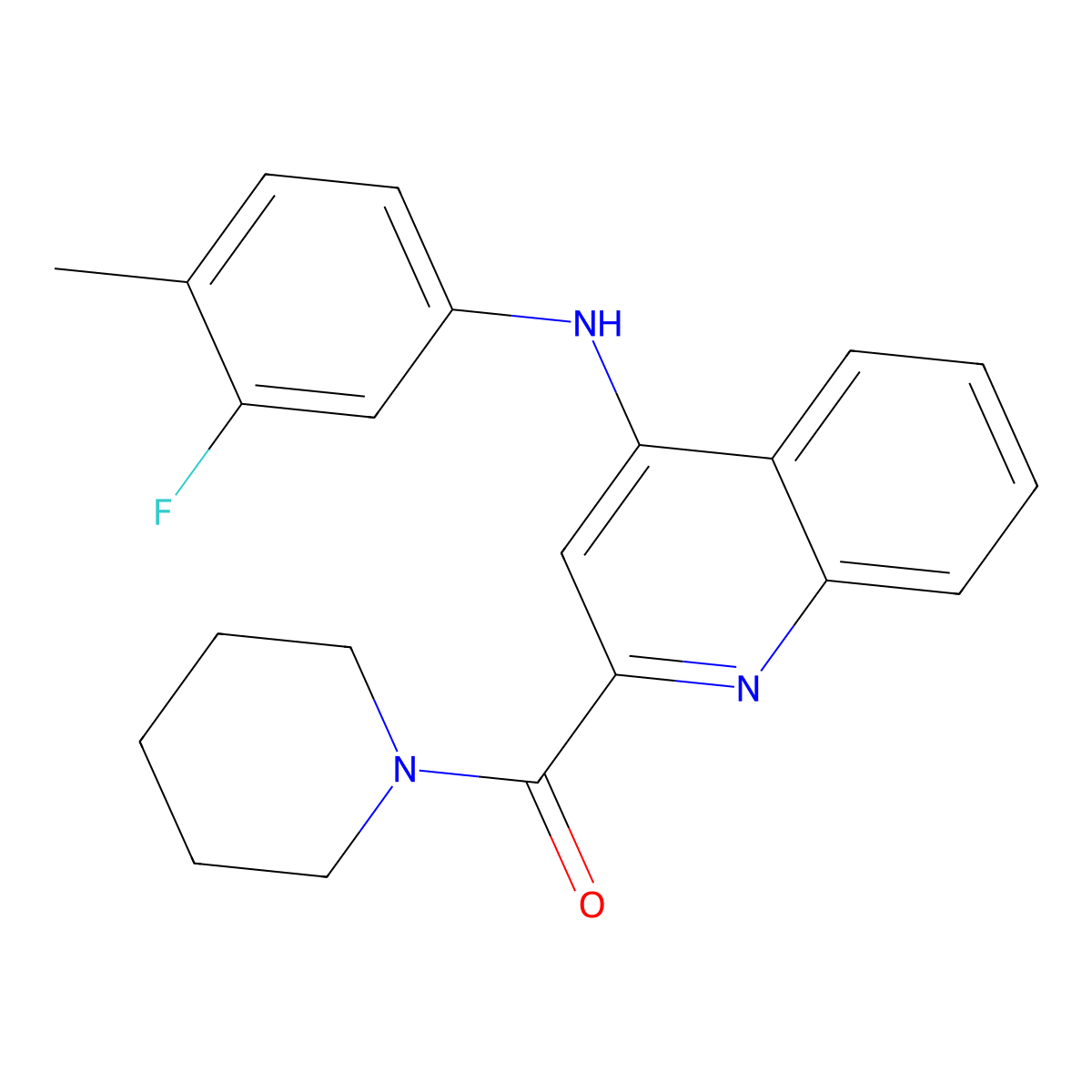(4-((3-Fluoro-4-methylphenyl)amino)quinolin-2-yl)(piperidin-1-yl)methanone molecular structure, CAS 1207006-10-7