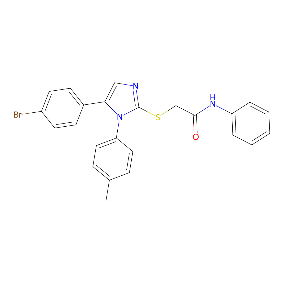 2-((5-(4-bromophenyl)-1-(p-tolyl)-1H-imidazol-2-yl)thio)-N-phenylacetamide molecular structure, CAS 1207006-22-1