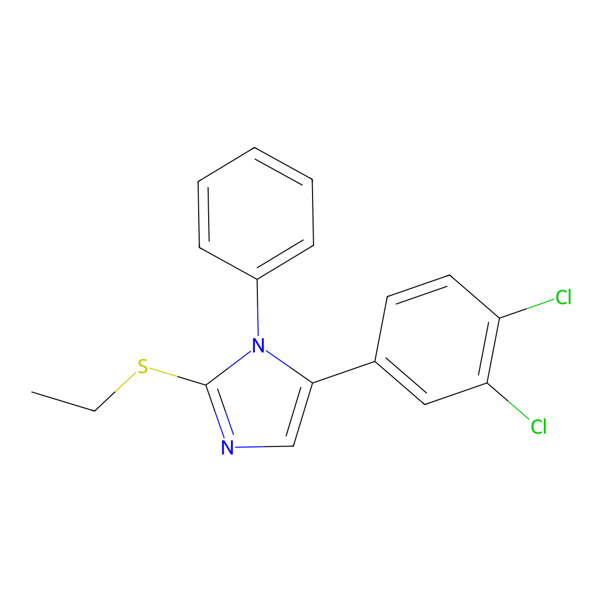 5-(3,4-dichlorophenyl)-2-(ethylthio)-1-phenyl-1H-imidazole molecular structure, CAS 1207006-28-7