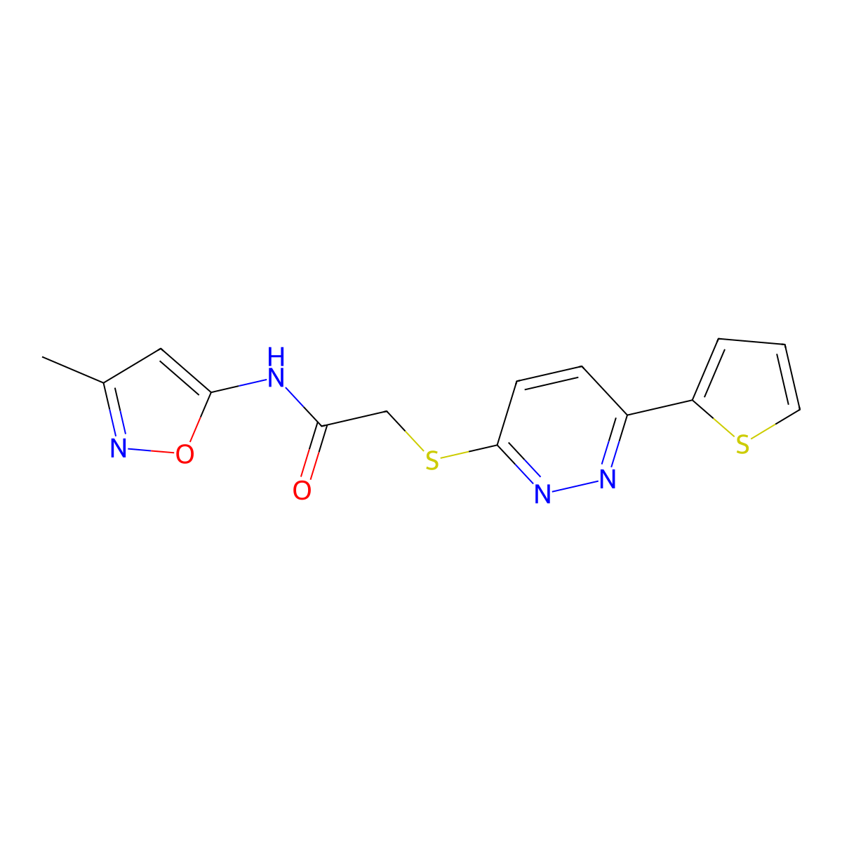 N-(3-methylisoxazol-5-yl)-2-((6-(thiophen-2-yl)pyridazin-3-yl)thio)acetamide molecular structure, CAS 1207006-29-8