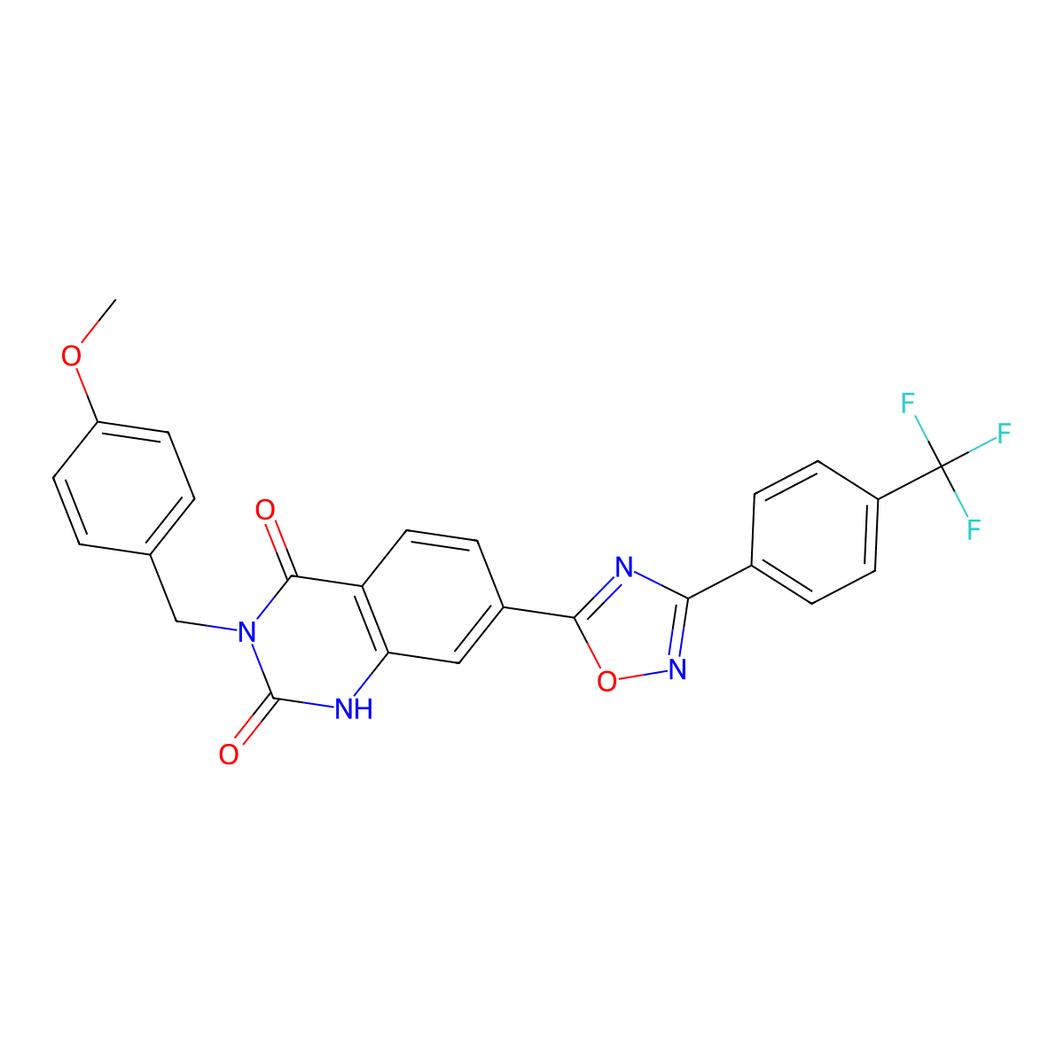 3-(4-methoxybenzyl)-7-(3-(4-(trifluoromethyl)phenyl)-1,2,4-oxadiazol-5-yl)quinazoline-2,4(1H,3H)-dione molecular structure, CAS 1207006-33-4