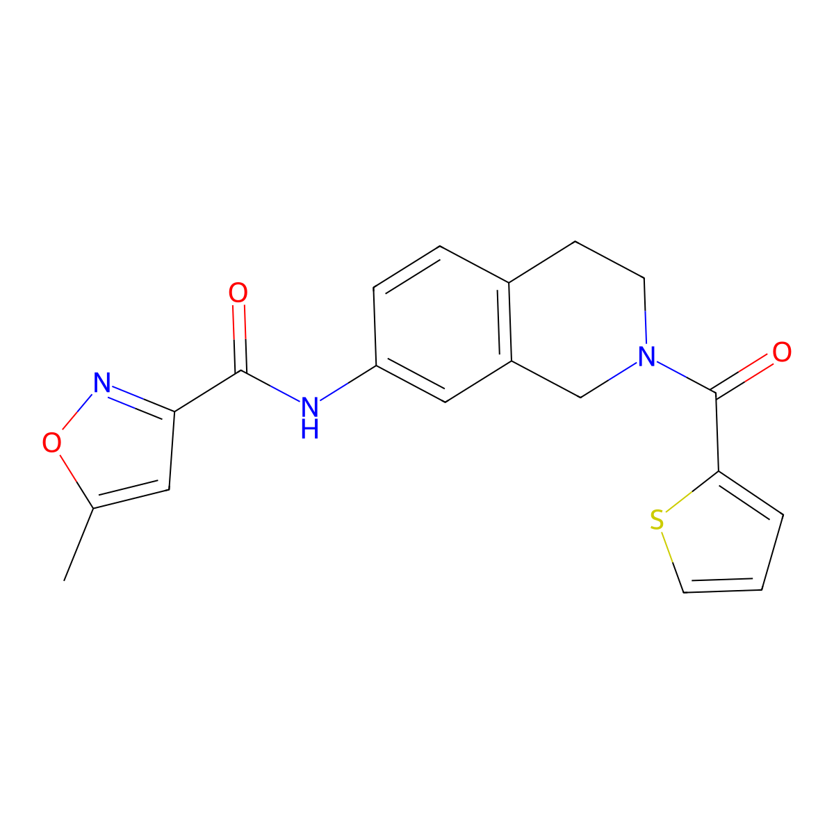 5-methyl-N-(2-(thiophene-2-carbonyl)-1,2,3,4-tetrahydroisoquinolin-7-yl)isoxazole-3-carboxamide molecular structure, CAS 1207006-34-5
