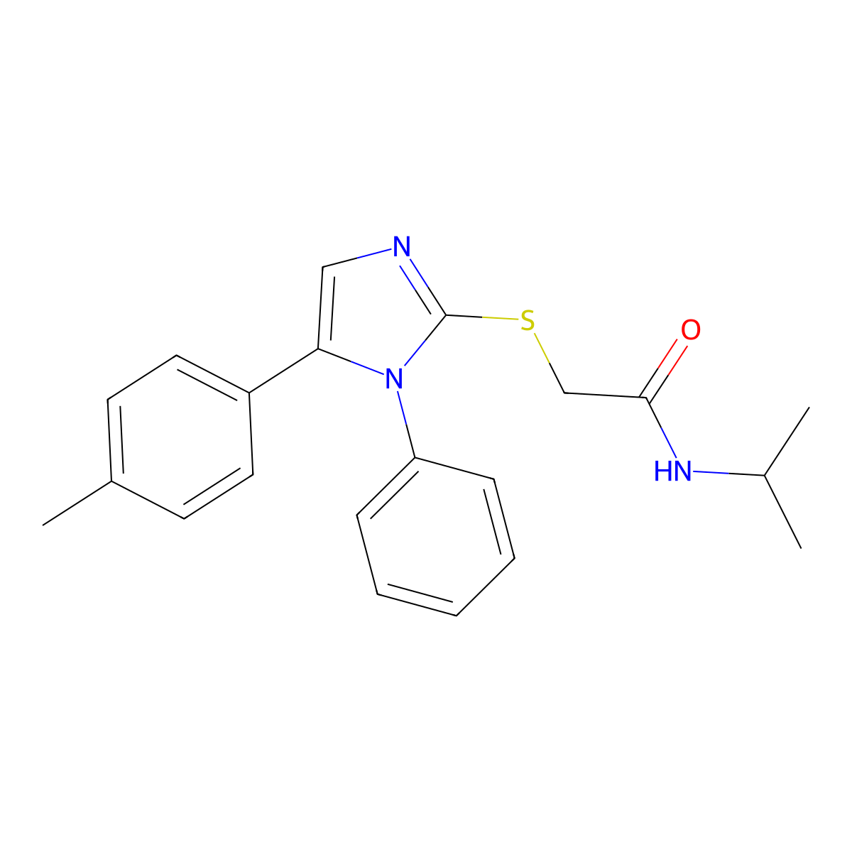 N-isopropyl-2-((1-phenyl-5-(p-tolyl)-1H-imidazol-2-yl)thio)acetamide molecular structure, CAS 1207006-36-7