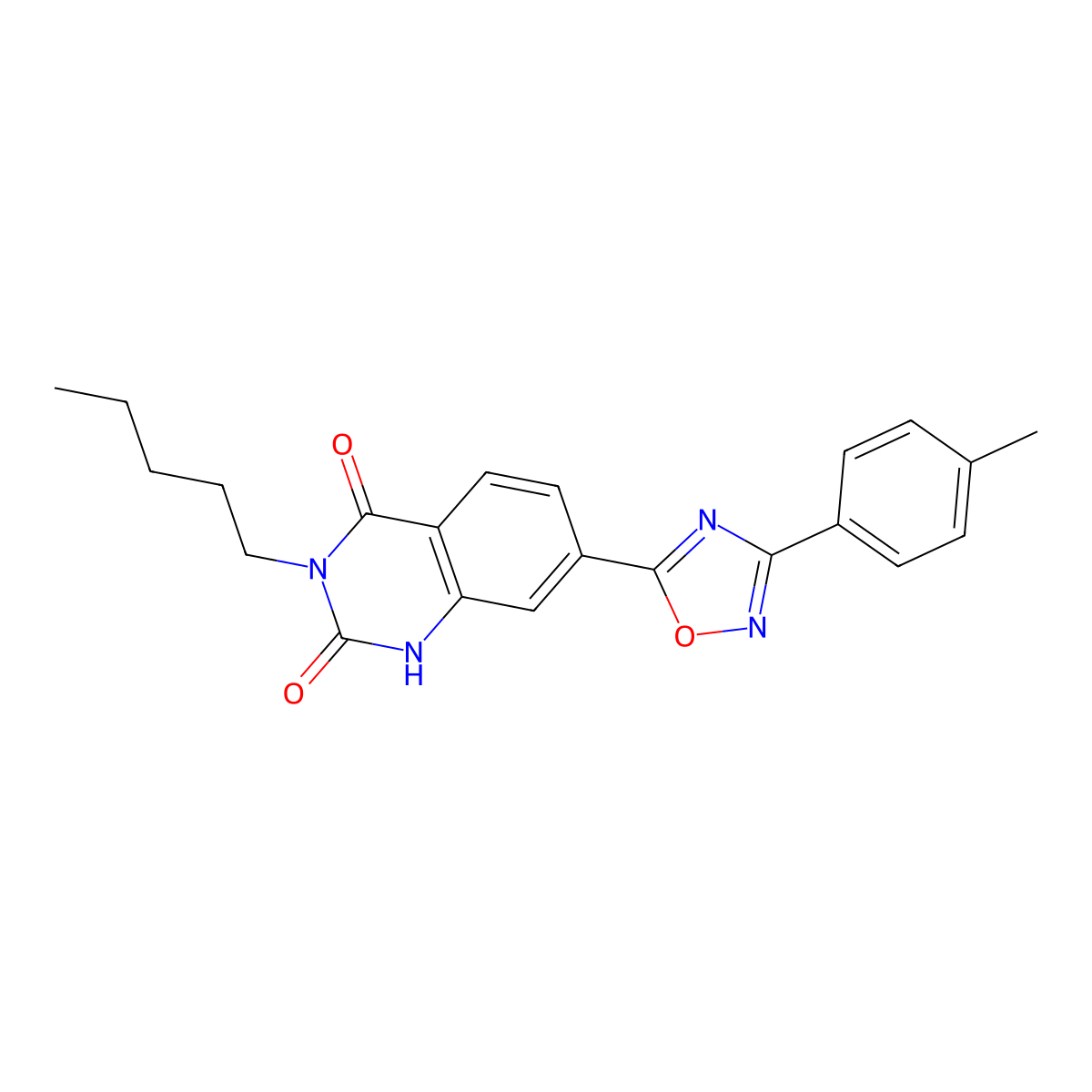 3-pentyl-7-(3-(p-tolyl)-1,2,4-oxadiazol-5-yl)quinazoline-2,4(1H,3H)-dione molecular structure, CAS 1207006-37-8