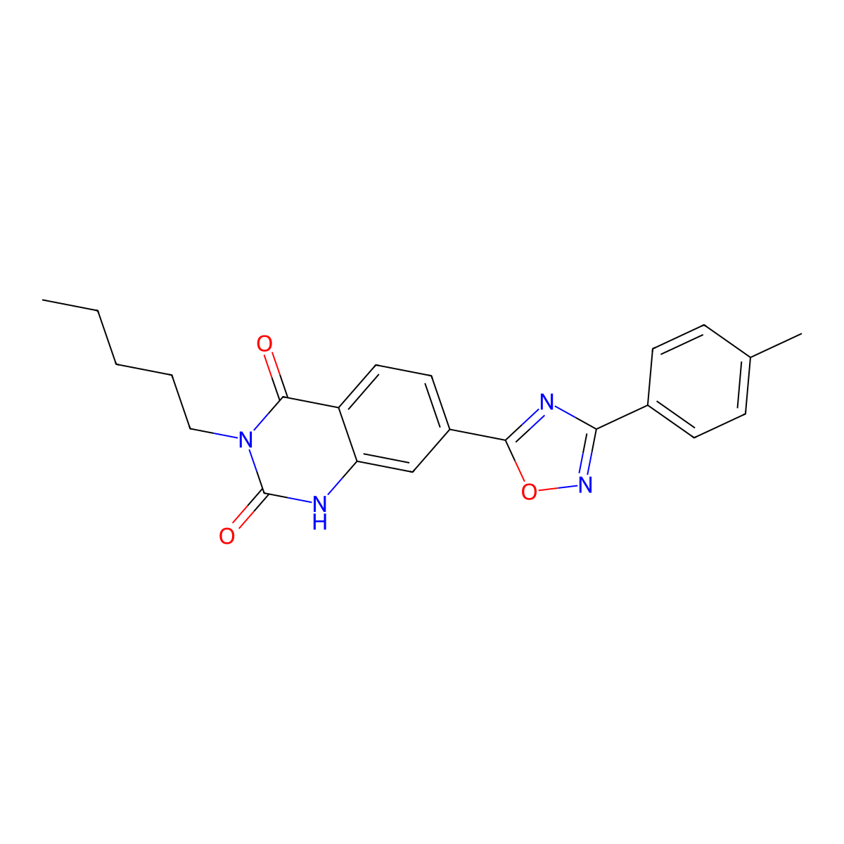 3-pentyl-7-(3-(p-tolyl)-1,2,4-oxadiazol-5-yl)quinazoline-2,4(1H,3H)-dione molecular structure, CAS 1207006-37-8