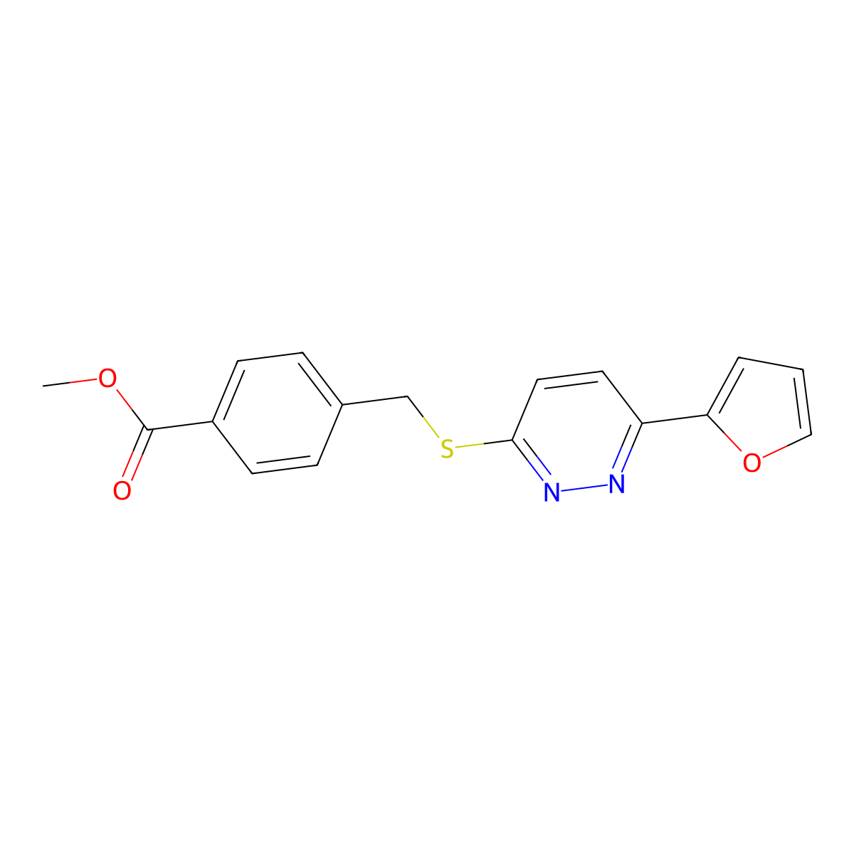 Methyl 4-(((6-(furan-2-yl)pyridazin-3-yl)thio)methyl)benzoate molecular structure, CAS 1207006-38-9