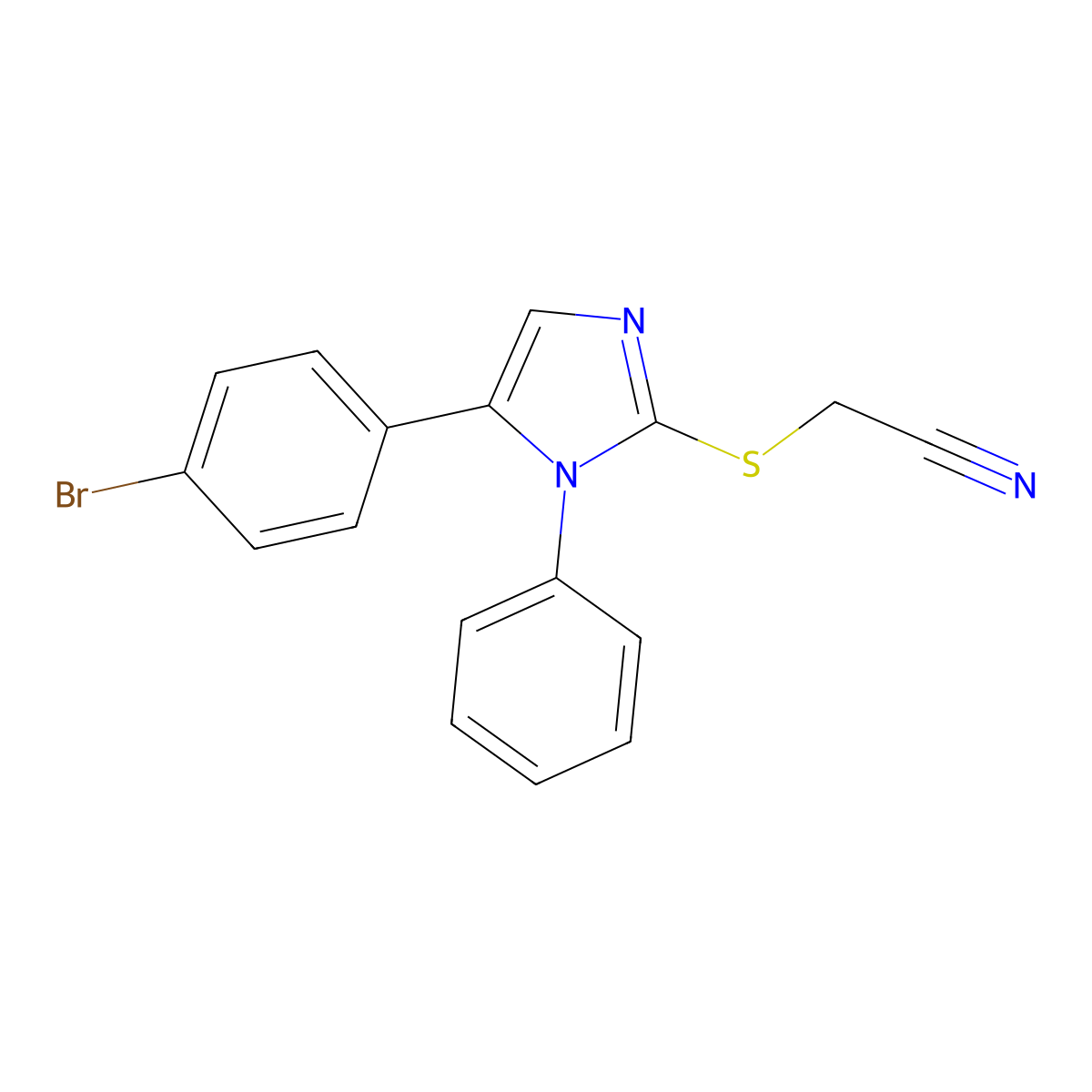 2-((5-(4-bromophenyl)-1-phenyl-1H-imidazol-2-yl)thio)acetonitrile molecular structure, CAS 1207006-39-0