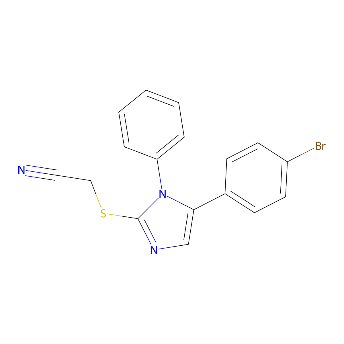 2-((5-(4-bromophenyl)-1-phenyl-1H-imidazol-2-yl)thio)acetonitrile molecular structure, CAS 1207006-39-0