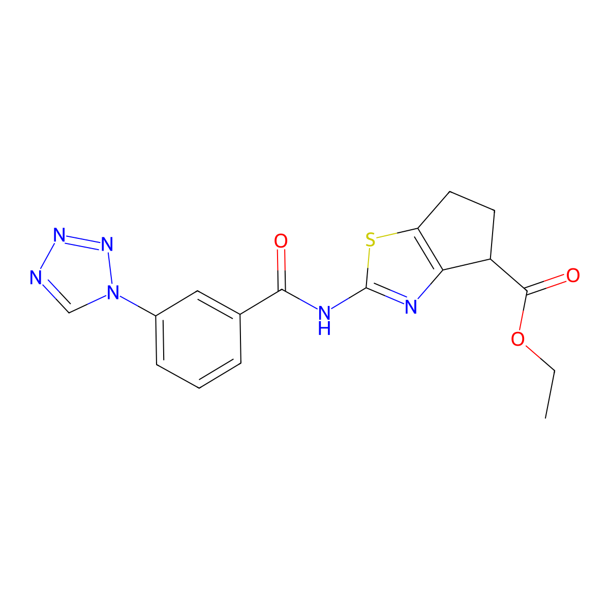 ethyl 2-(3-(1H-tetrazol-1-yl)benzamido)-5,6-dihydro-4H-cyclopenta[d]thiazole-4-carboxylate molecular structure, CAS 1207006-40-3