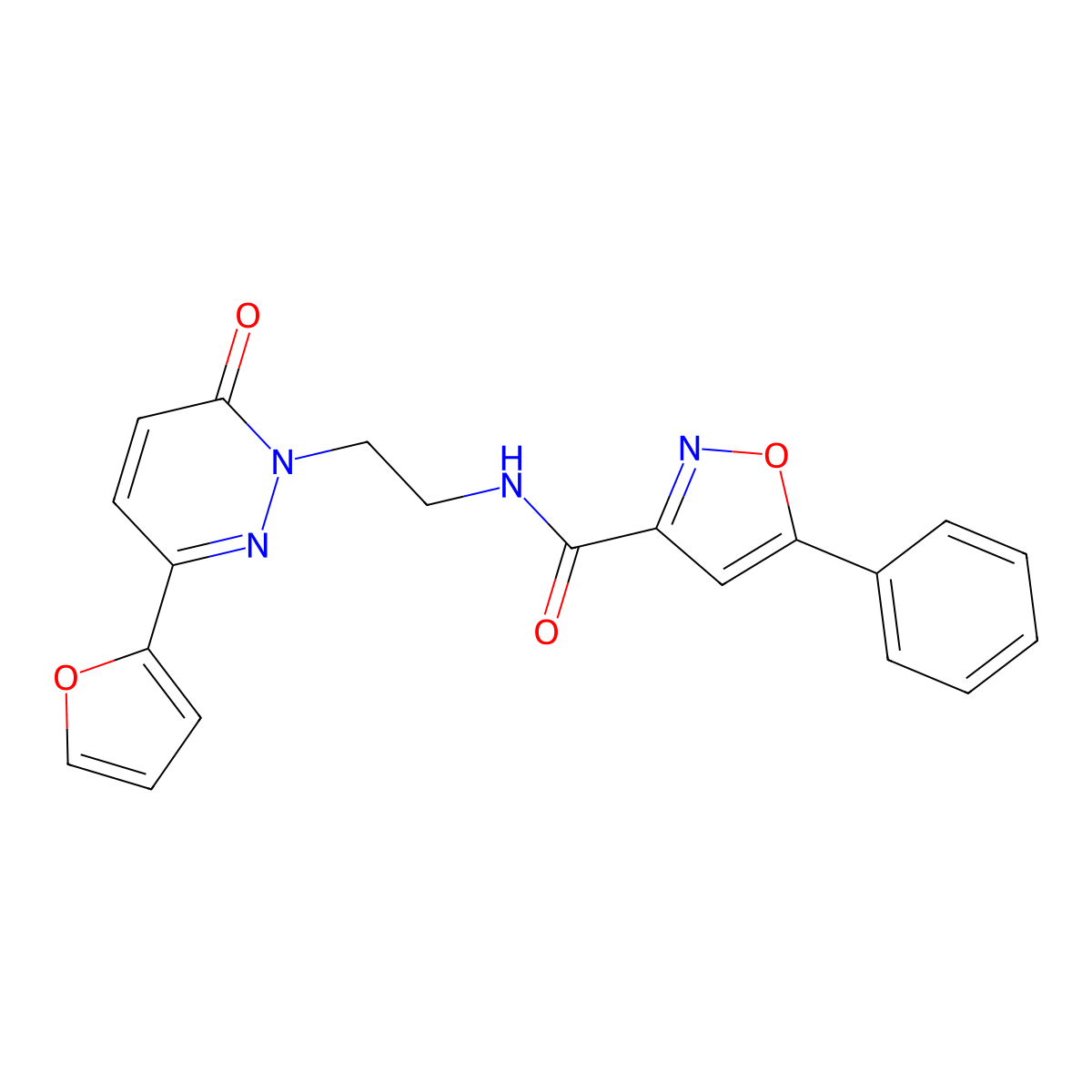 N-{2-[3-(furan-2-yl)-6-oxo-1,6-dihydropyridazin-1-yl]ethyl}-5-phenyl-1,2-oxazole-3-carboxamide molecular structure, CAS 1207006-50-5