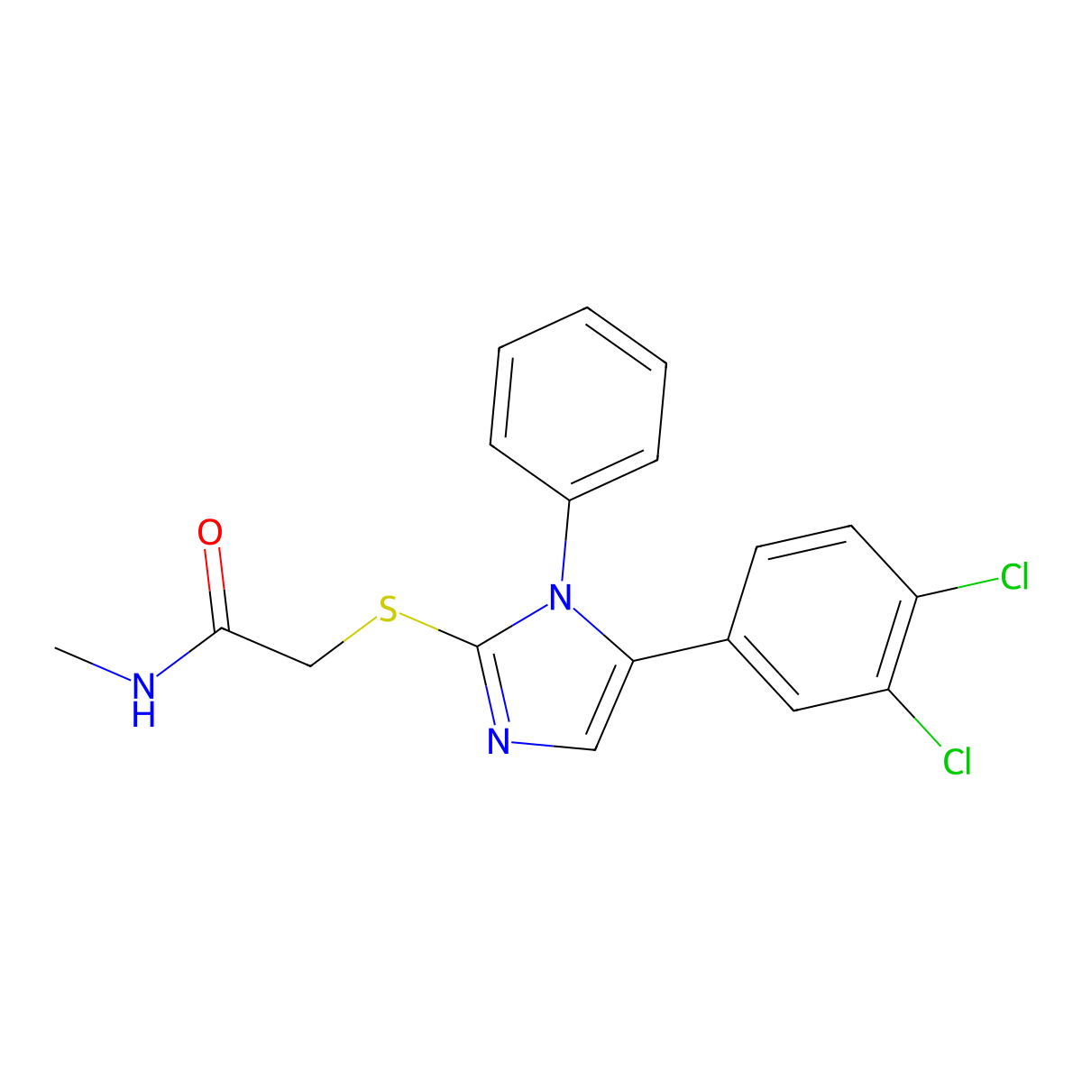 2-((5-(3,4-dichlorophenyl)-1-phenyl-1H-imidazol-2-yl)thio)-N-methylacetamide molecular structure, CAS 1207006-52-7