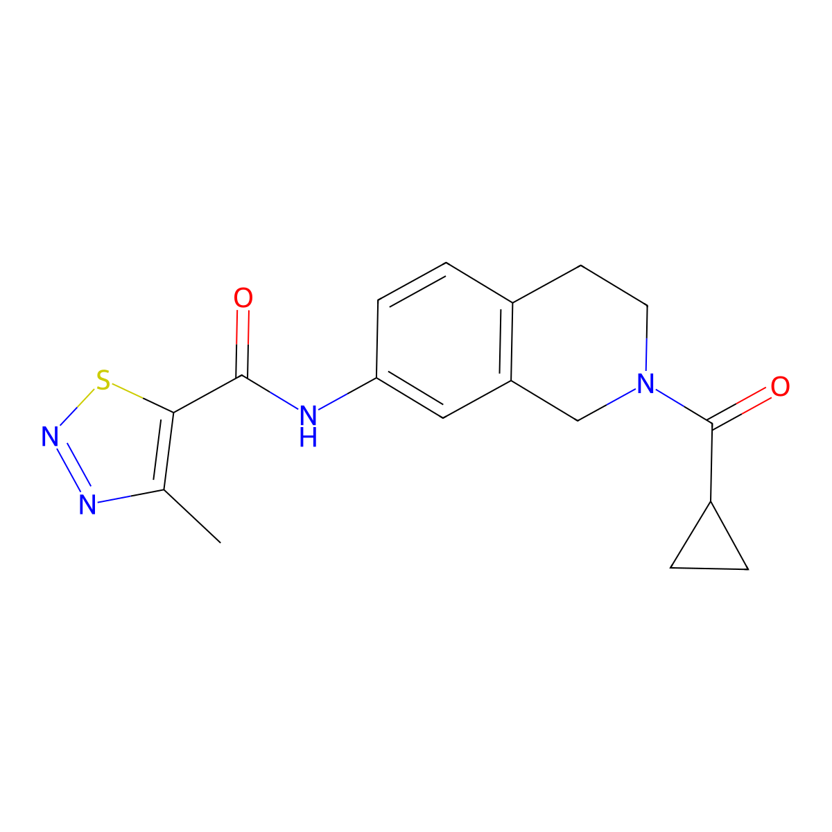 N-(2-(cyclopropanecarbonyl)-1,2,3,4-tetrahydroisoquinolin-7-yl)-4-methyl-1,2,3-thiadiazole-5-carboxamide molecular structure, CAS 1207006-54-9