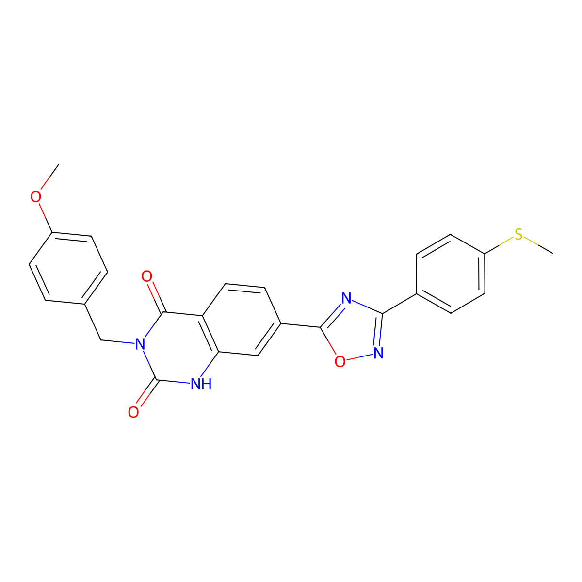 3-(4-methoxybenzyl)-7-(3-(4-(methylthio)phenyl)-1,2,4-oxadiazol-5-yl)quinazoline-2,4(1H,3H)-dione molecular structure, CAS 1207006-55-0
