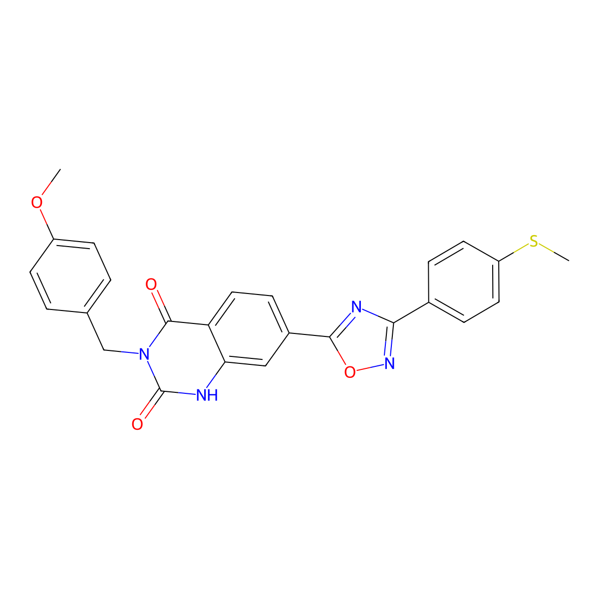 3-(4-methoxybenzyl)-7-(3-(4-(methylthio)phenyl)-1,2,4-oxadiazol-5-yl)quinazoline-2,4(1H,3H)-dione molecular structure, CAS 1207006-55-0
