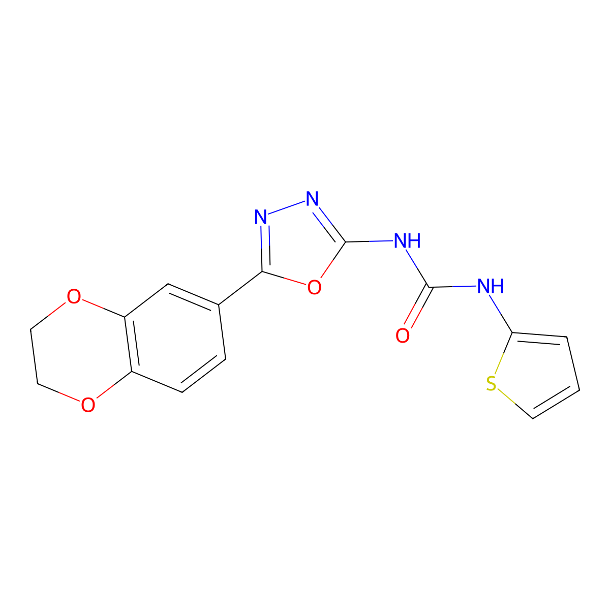 1-(5-(2,3-Dihydrobenzo[b][1,4]dioxin-6-yl)-1,3,4-oxadiazol-2-yl)-3-(thiophen-2-yl)urea molecular structure, CAS 1207006-56-1