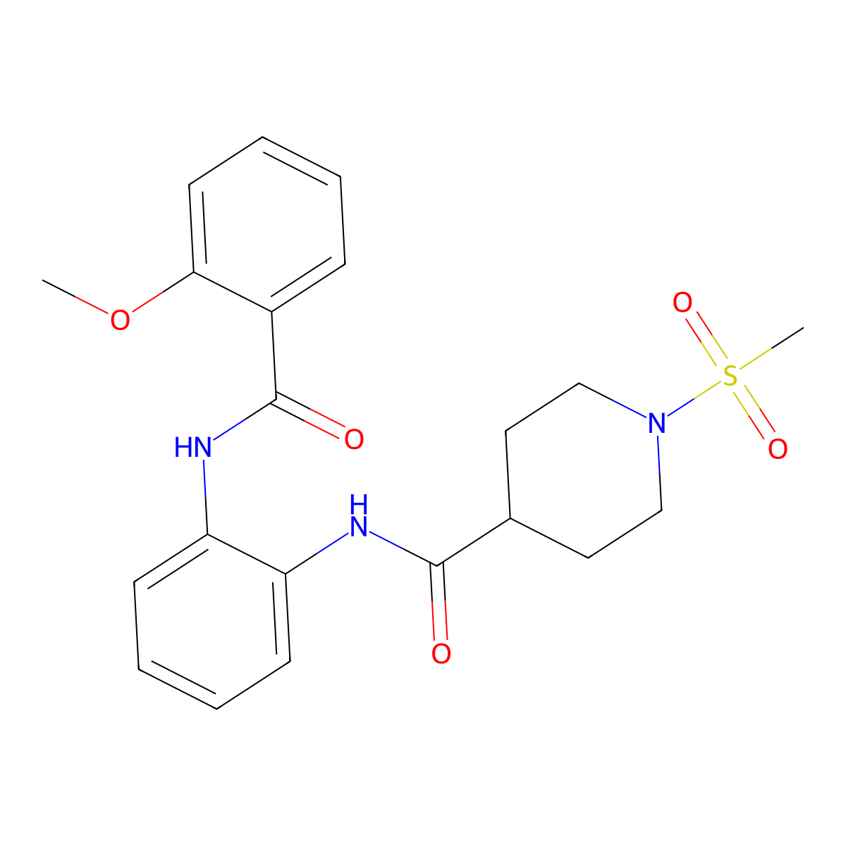N-(2-(2-methoxybenzamido)phenyl)-1-(methylsulfonyl)piperidine-4-carboxamide molecular structure, CAS 1207006-58-3