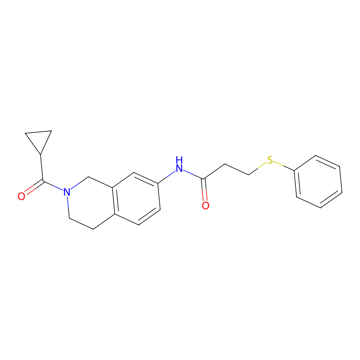 N-(2-(cyclopropanecarbonyl)-1,2,3,4-tetrahydroisoquinolin-7-yl)-3-(phenylthio)propanamide molecular structure, CAS 1207006-64-1