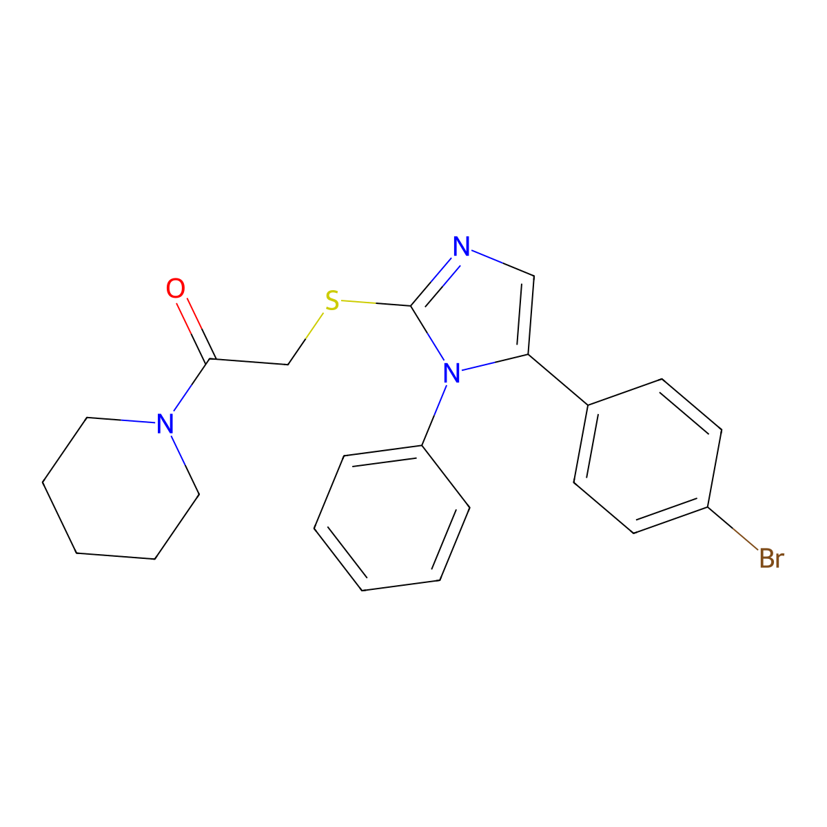 2-((5-(4-bromophenyl)-1-phenyl-1H-imidazol-2-yl)thio)-1-(piperidin-1-yl)ethanone molecular structure, CAS 1207006-68-5