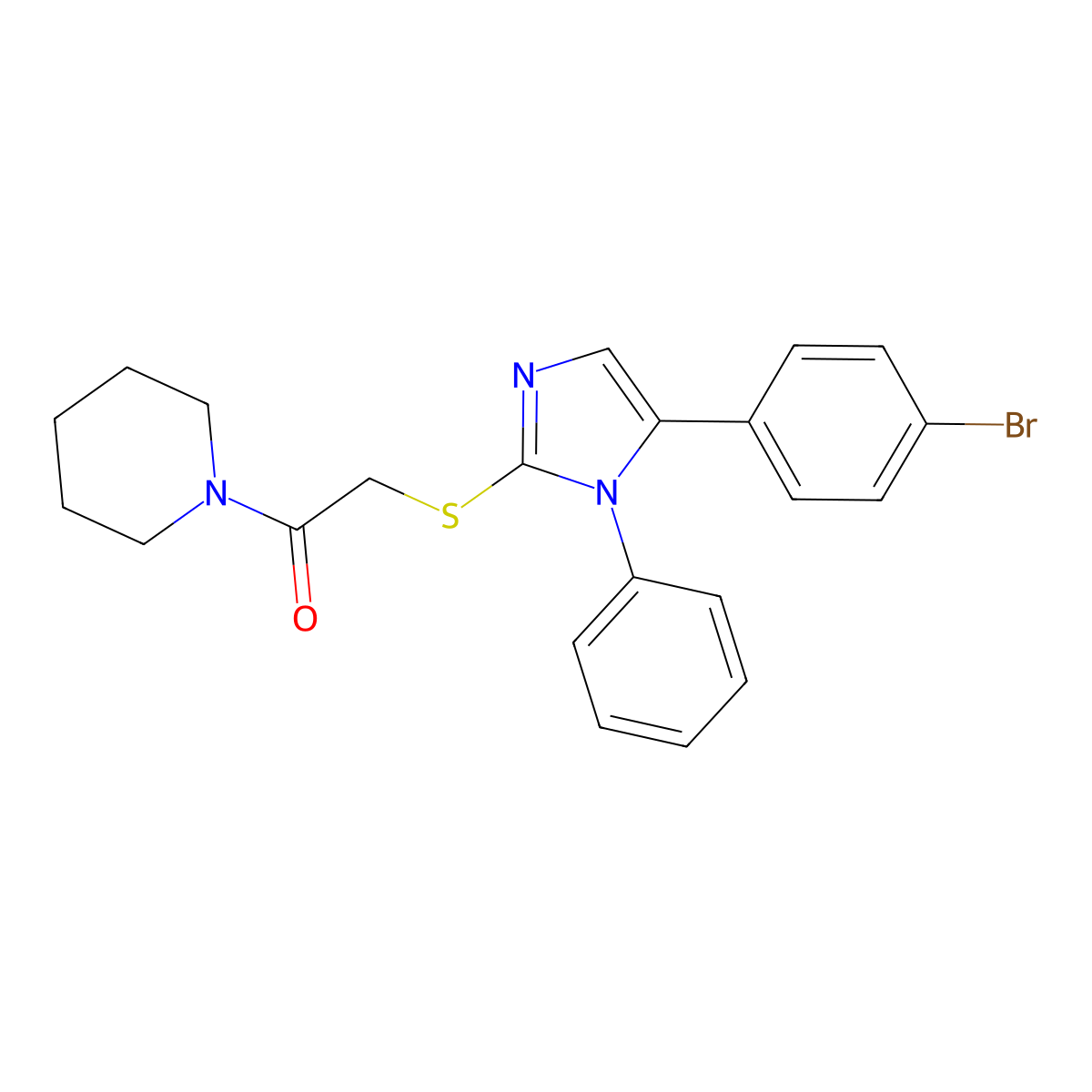 2-((5-(4-bromophenyl)-1-phenyl-1H-imidazol-2-yl)thio)-1-(piperidin-1-yl)ethanone molecular structure, CAS 1207006-68-5