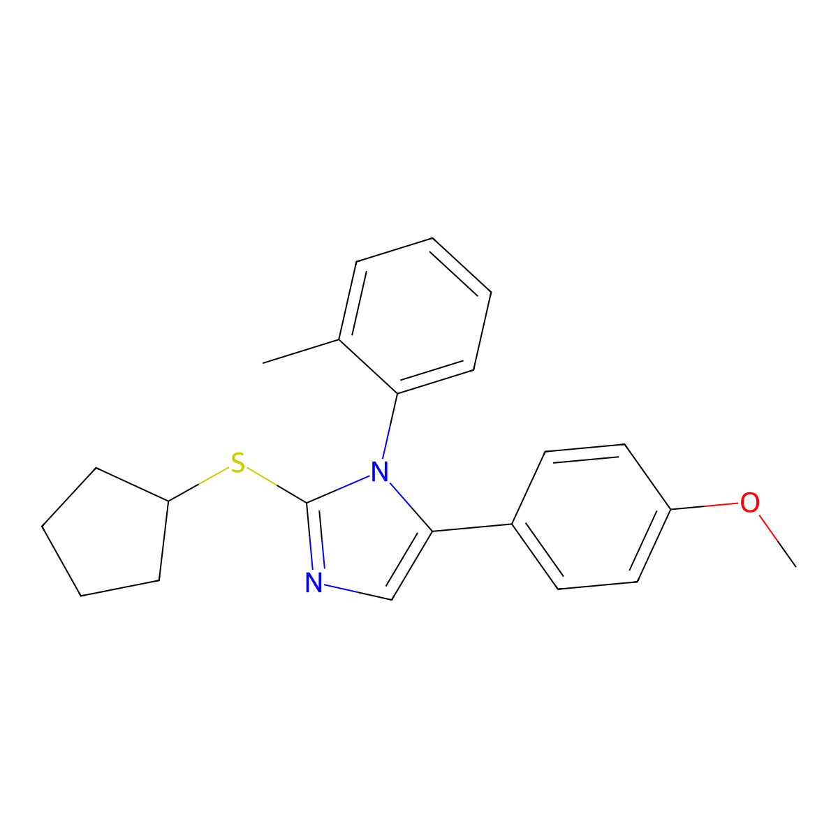 2-(cyclopentylthio)-5-(4-methoxyphenyl)-1-(o-tolyl)-1H-imidazole molecular structure, CAS 1207006-74-3