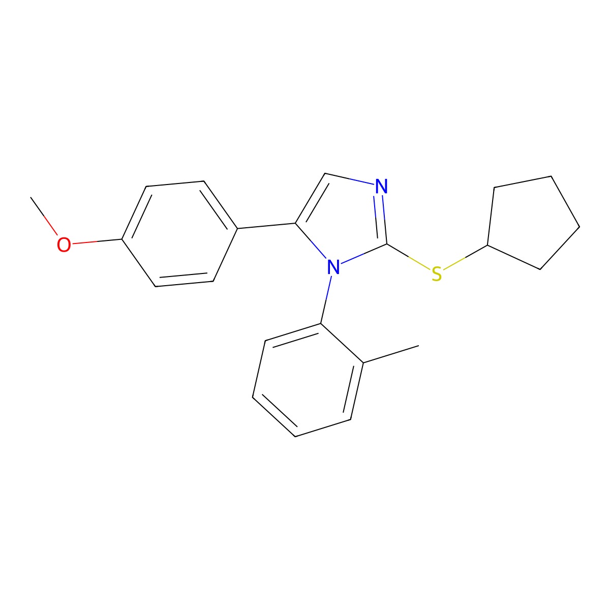 2-(cyclopentylthio)-5-(4-methoxyphenyl)-1-(o-tolyl)-1H-imidazole molecular structure, CAS 1207006-74-3