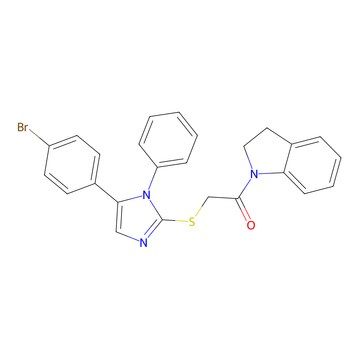2-((5-(4-bromophenyl)-1-phenyl-1H-imidazol-2-yl)thio)-1-(indolin-1-yl)ethanone molecular structure, CAS 1207006-77-6
