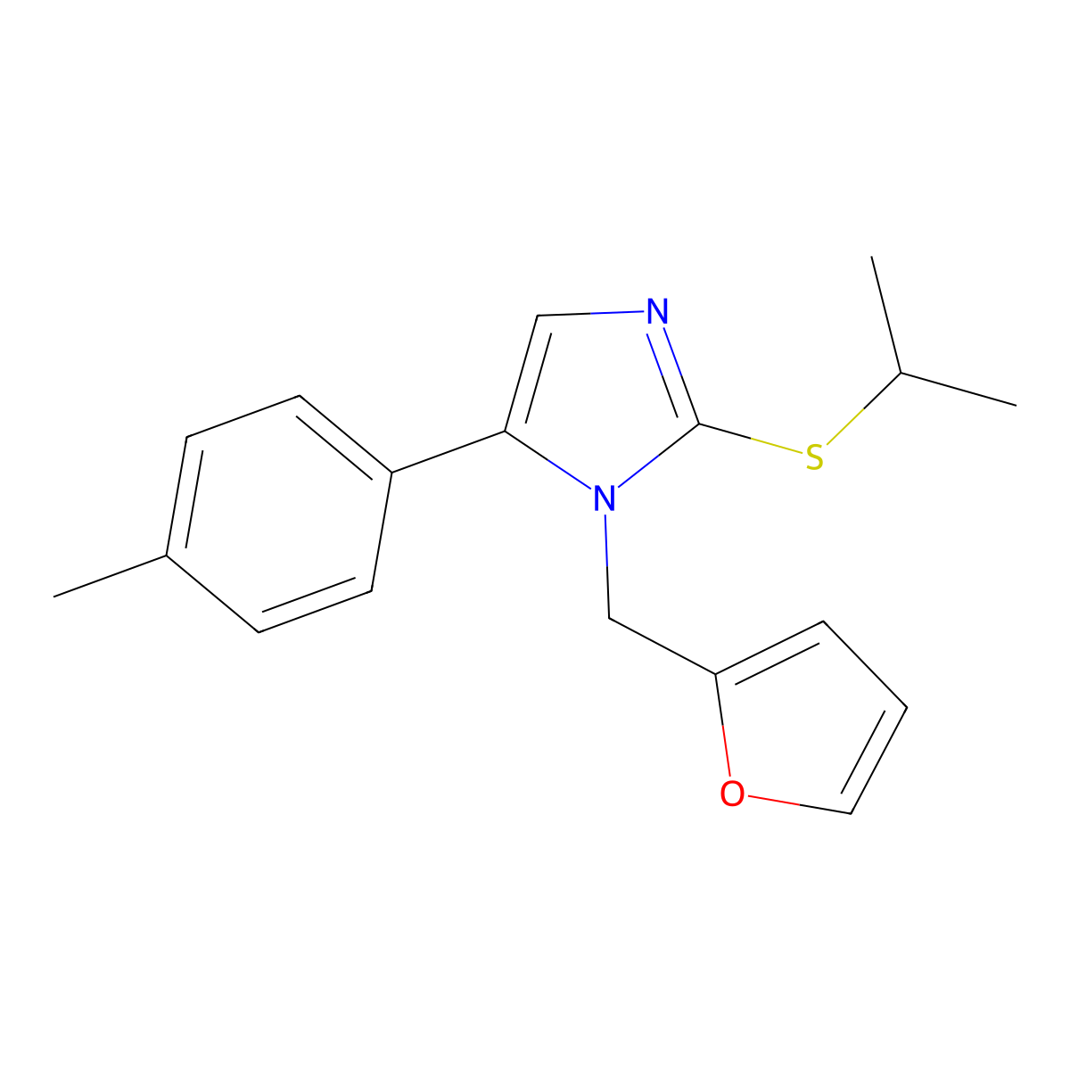 1-(furan-2-ylmethyl)-2-(isopropylthio)-5-(p-tolyl)-1H-imidazole molecular structure, CAS 1207006-78-7