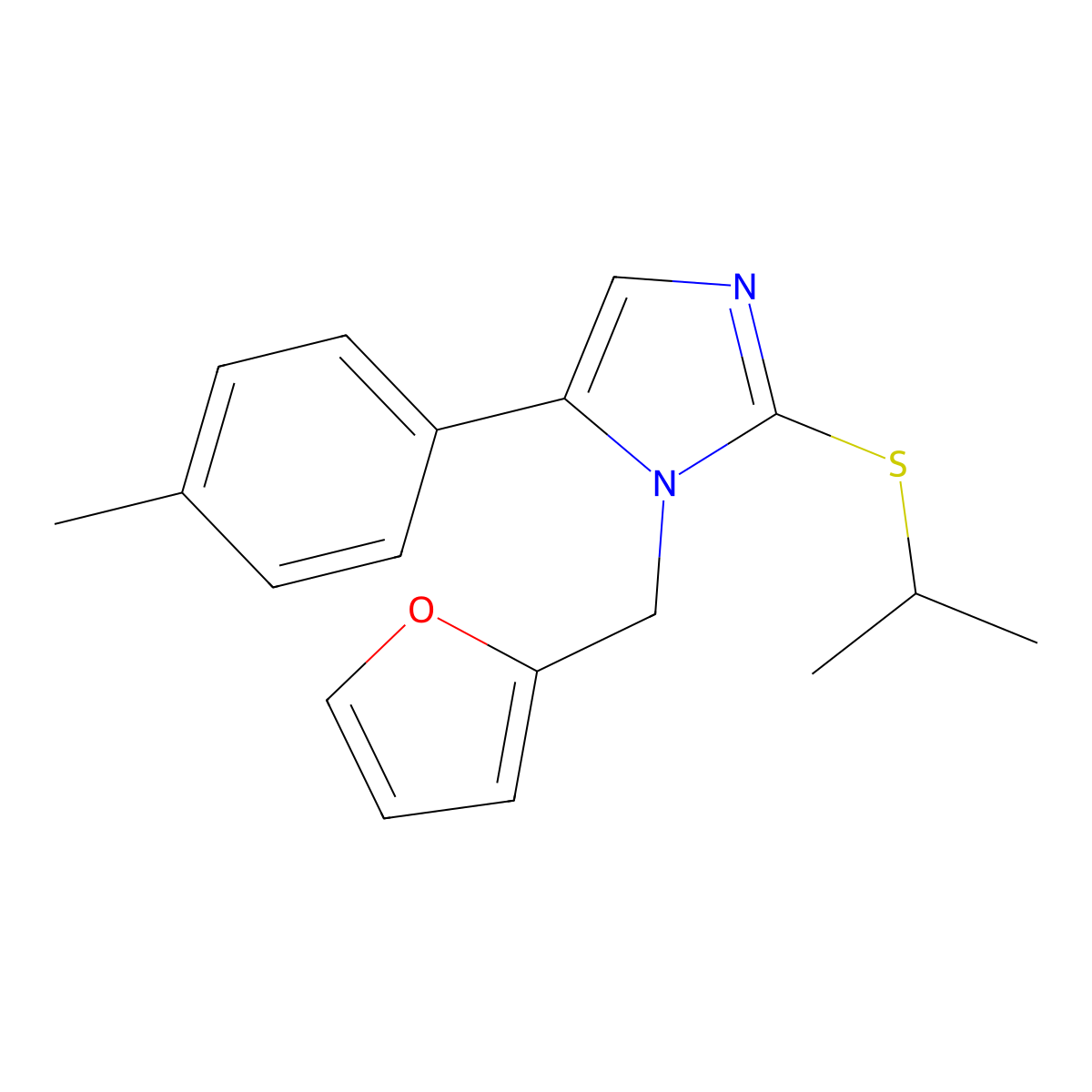 1-(furan-2-ylmethyl)-2-(isopropylthio)-5-(p-tolyl)-1H-imidazole molecular structure, CAS 1207006-78-7